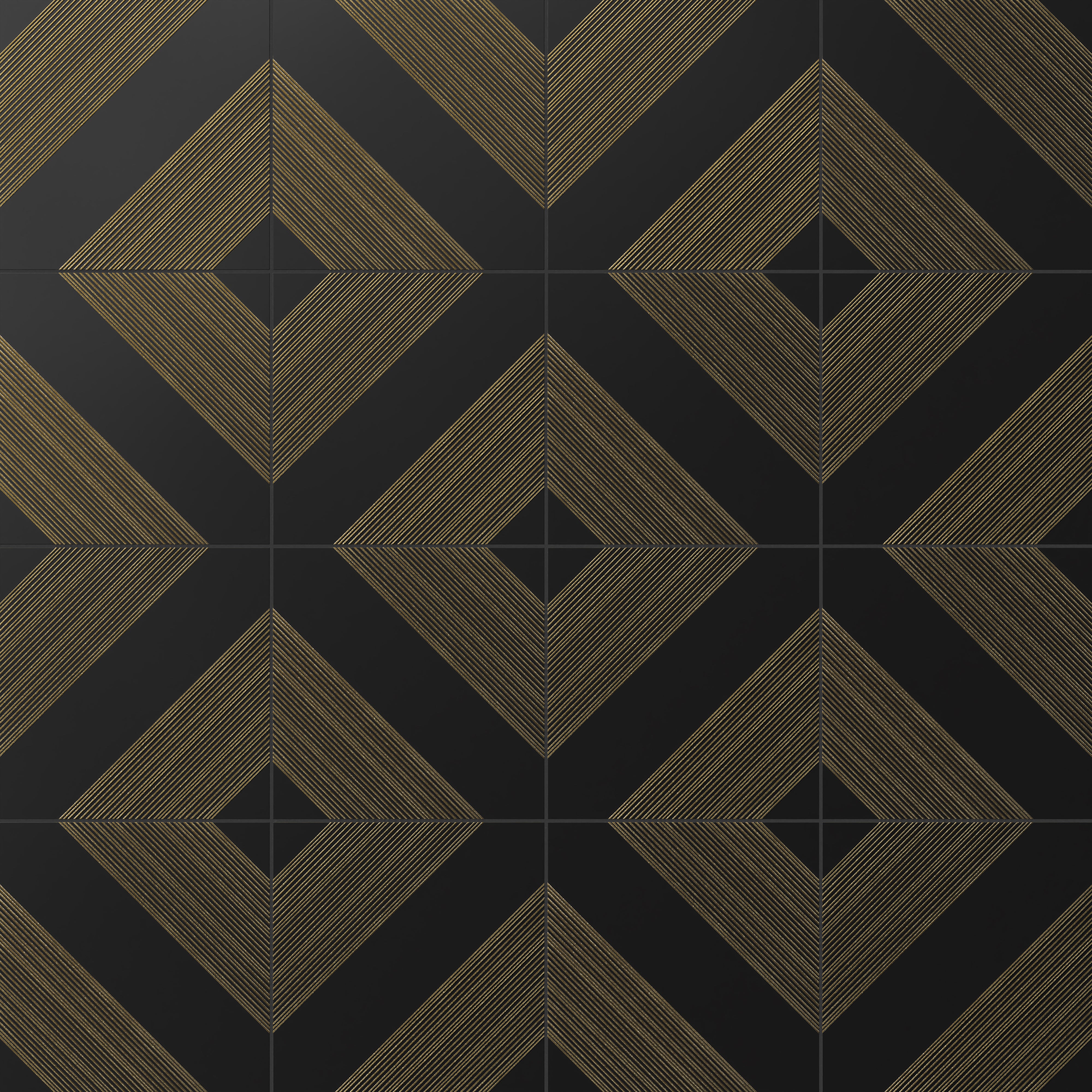 Estelle 12x12 Satin Ceramic Tile in Deco 1 Black Gold