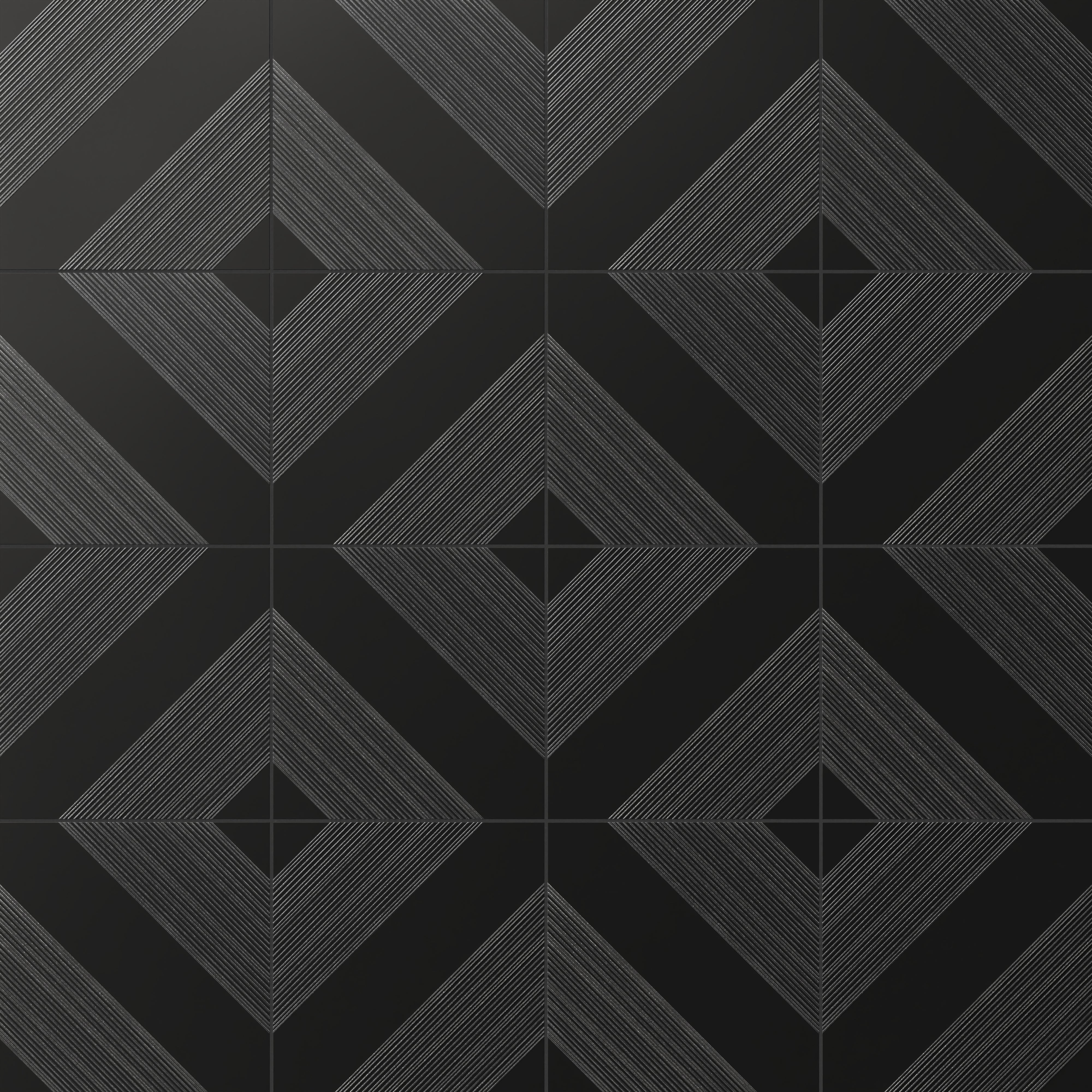 Estelle 12x12 Satin Ceramic Tile in Deco 1 Black Silver