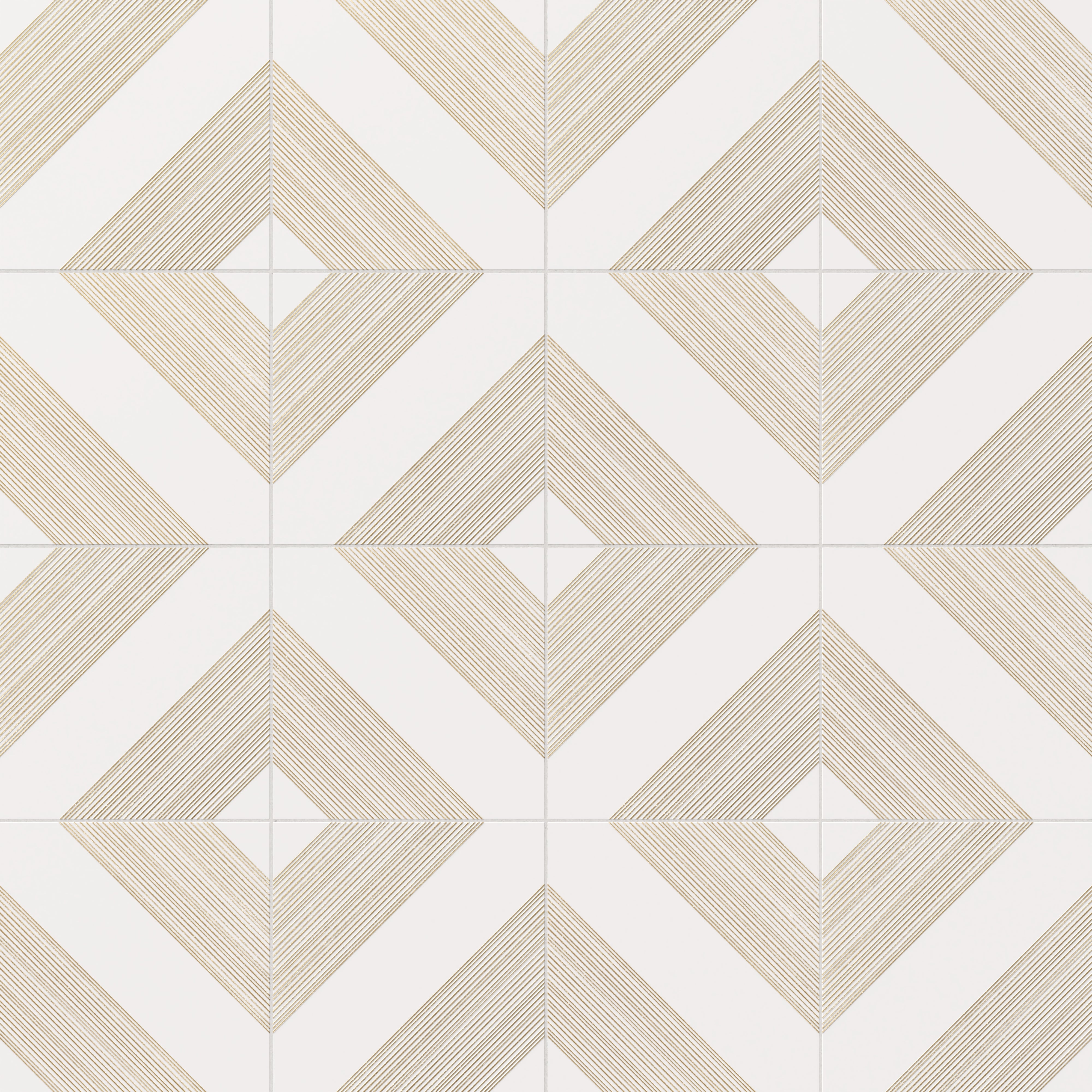 Estelle 12x12 Satin Ceramic Tile in Deco 1 White Gold