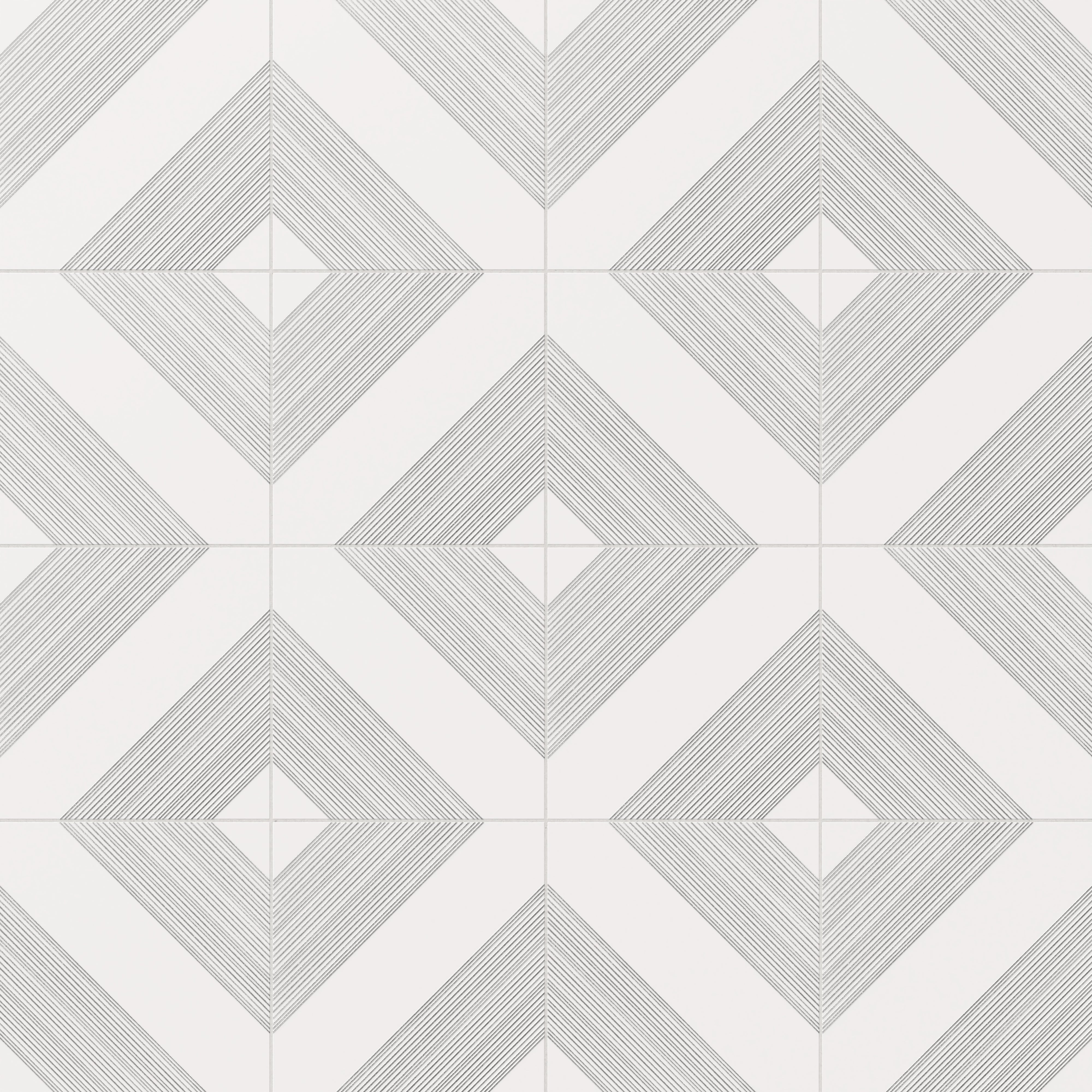 Estelle 12x12 Satin Ceramic Tile in Deco 1 White Silver