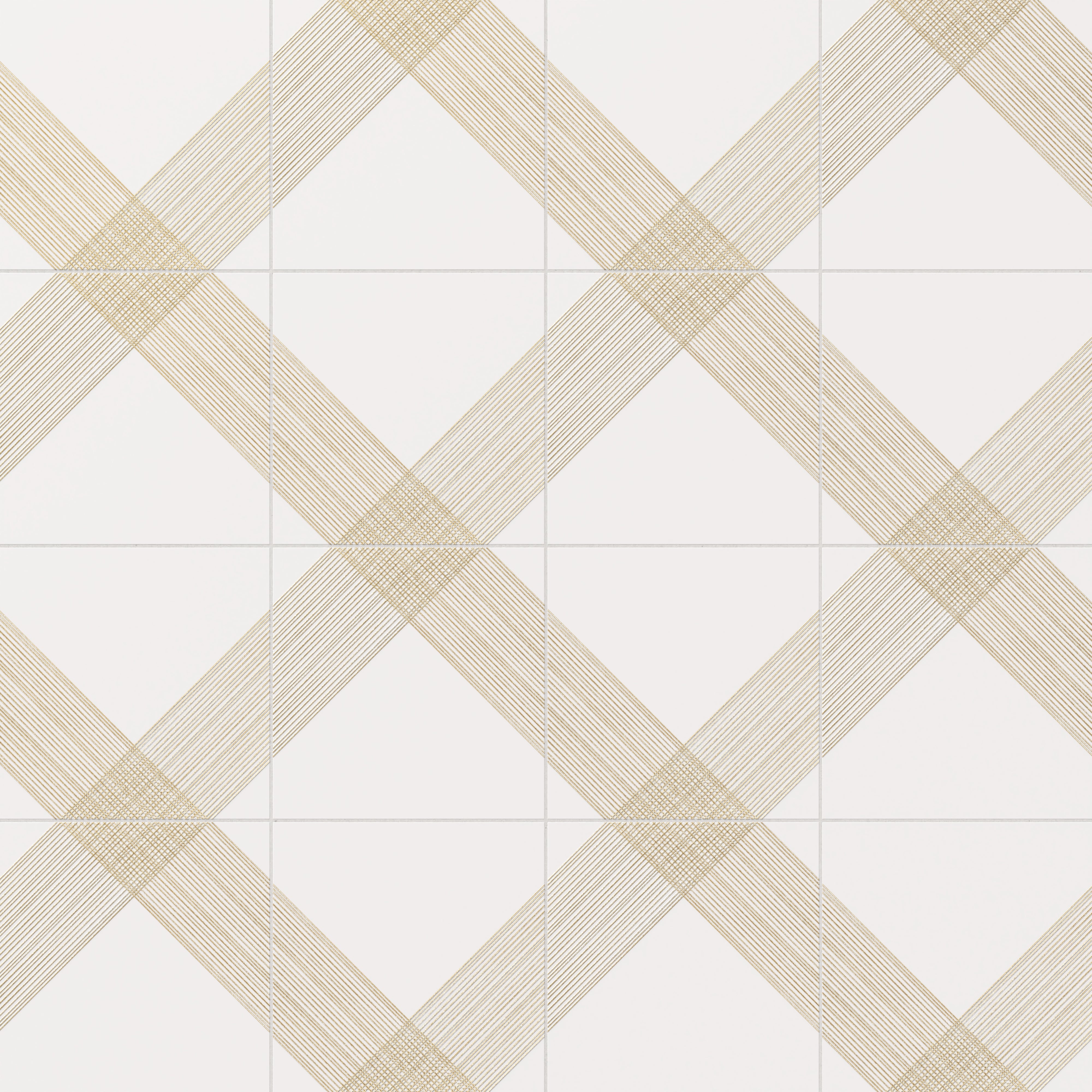 Estelle 12x12 Satin Ceramic Tile in Deco 2 White Gold