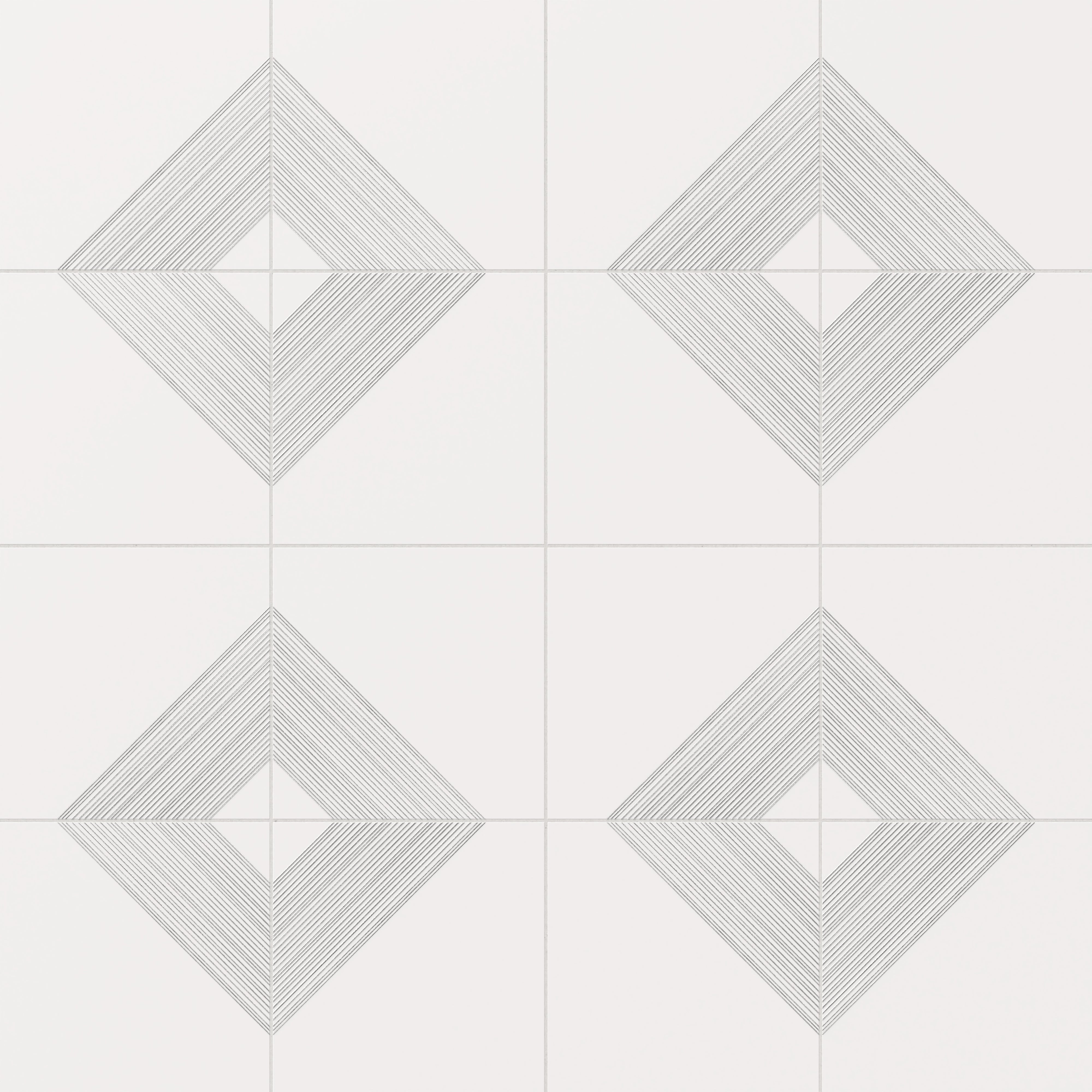 Estelle 12x12 Satin Ceramic Tile in Deco 3 White Silver
