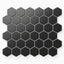 Levi black 2x2 hexagon mosaic porcelain tile with a matte finish, featuring bold geometric patterns for a sleek and modern look