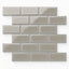 Maggie taupe mosaic porcelain tile in a 2x4 beveled brick pattern with a glossy finish, offering subtle sophistication