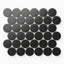 Matte black round mosaic tiles in a bold 12x12 pattern, ideal for dramatic and modern interiors