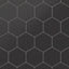 Matte black hexagon tiles in a 5x6-inch format, offering bold geometric styling for sleek and contemporary interiors.