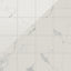 Leona 12x12 polished porcelain tile in Calacatta, showcasing elegant white marble patterns with subtle gray veining.
