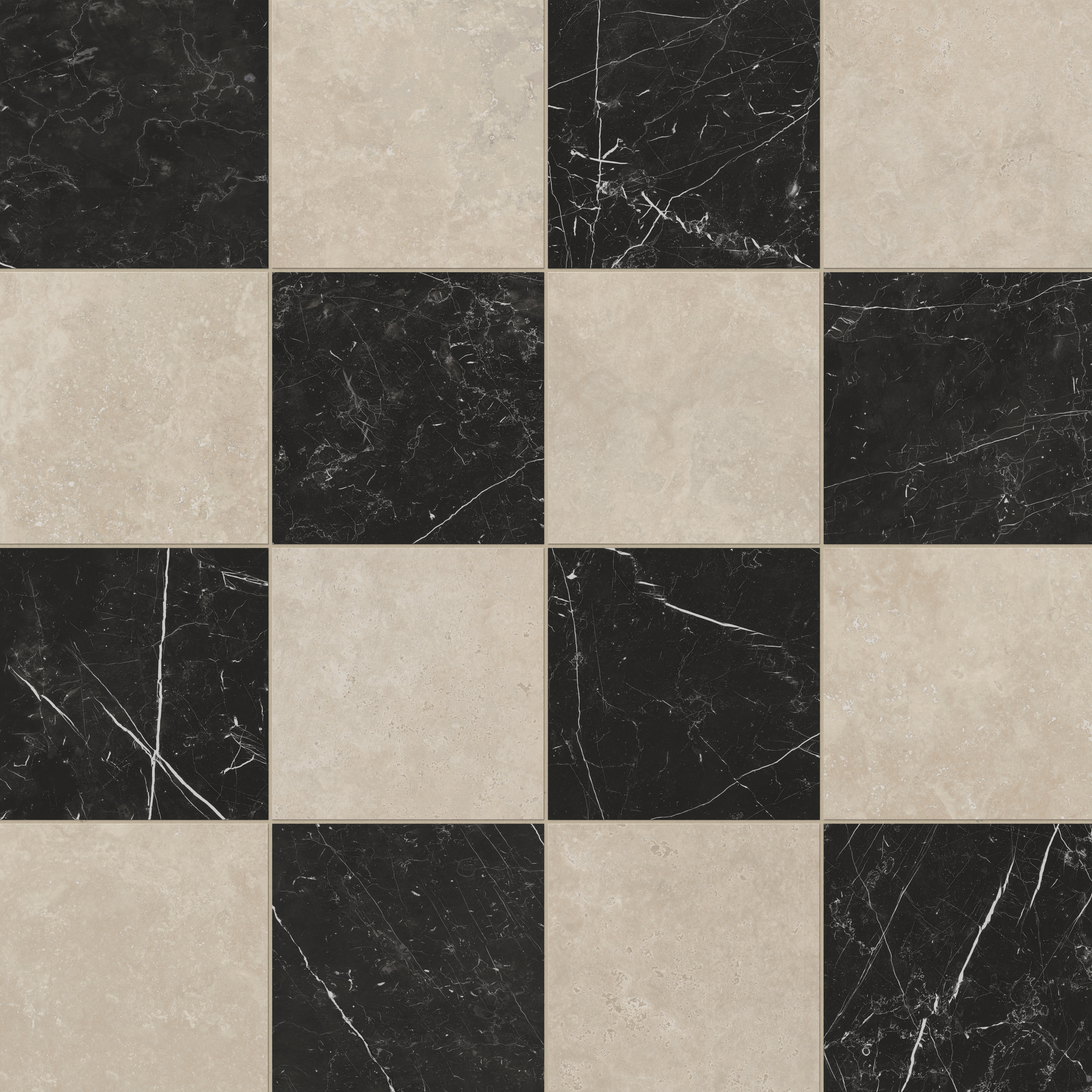 Checkered Table Matte Leona 12x12 Checkerboard Matte Porcelain Tile in Marfil and Nero Marquina