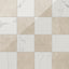 Leona Calacatta and Marfil tile, 12x12 gloss finish, featuring a blend of white marble-look and soft beige tones for a refined checkerboard style.