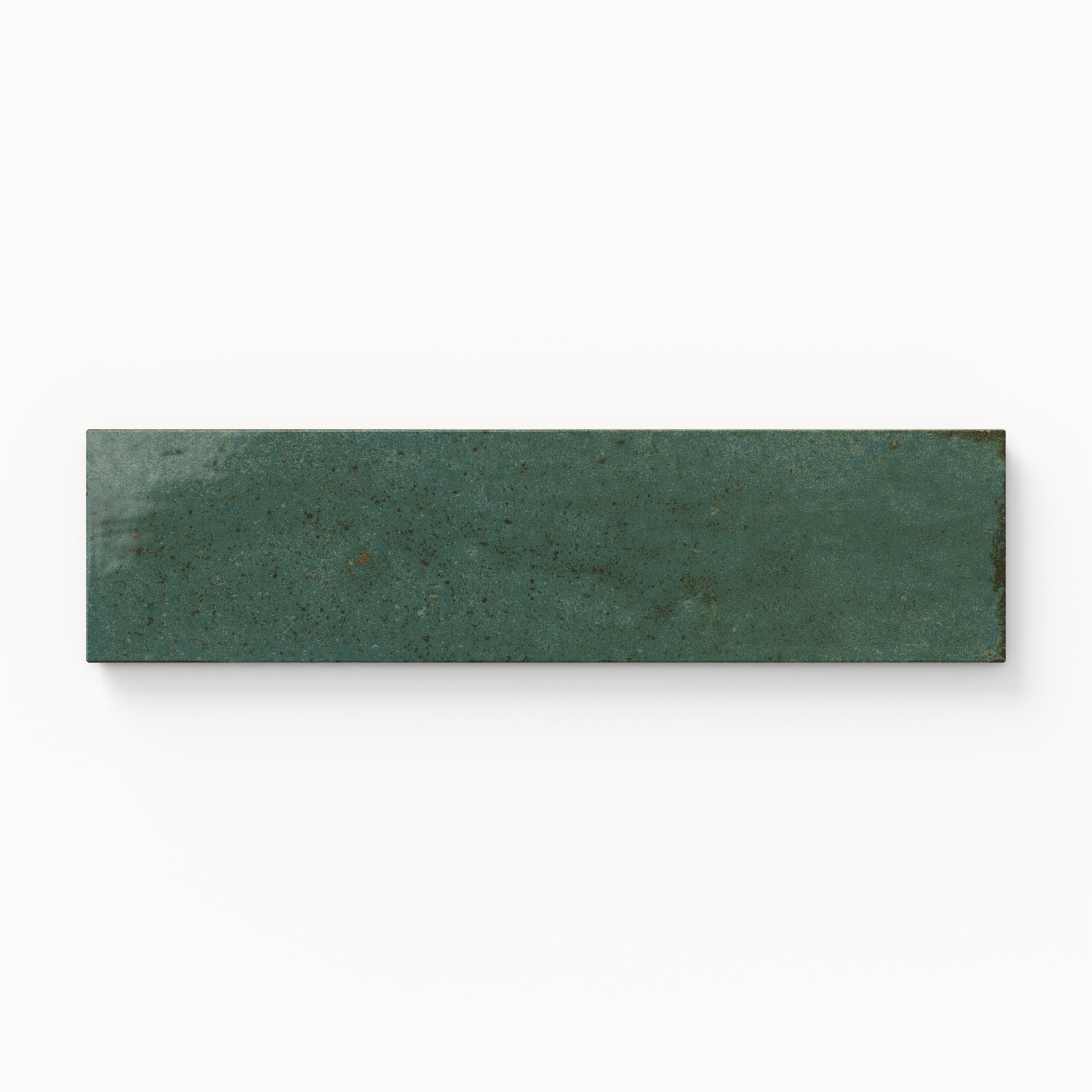 Glossy rectangular porcelain tile featuring rich green tones with natural depth and soft shifts in color for a handcrafted look.