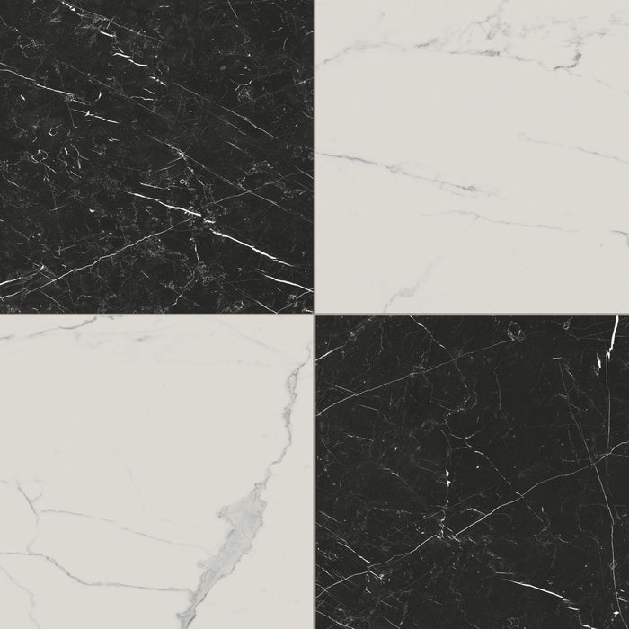 Leona 24x24 Checkerboard Matte Porcelain Tile in Calacatta and Nero ...