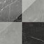 Leona Amani Grey and Nero Marquina tile, 24x24 gloss finish, featuring a striking contrast of grey and black marble-inspired tones in a polished checkerboard design.