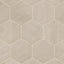 A 7x8 porcelain hexagon tile in beige and taupe featuring a matte finish and subtle tonal variation for a modern organic look.