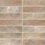 Matte 2x10 brick-look ceramic tile in warm earthy tones of brown, beige, and gray with a textured, weathered finish for a rustic natural appeal.