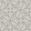An 8x8 matte porcelain decorative tile in soft grey, arranged in a mirrored floral pattern with elegant petal-like curves and tonal botanical silhouettes