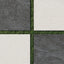 Outdoor layout with 24x24 checkerboard grip porcelain paver tile in 2cm thick dark gray and light cream tones set over natural green grass