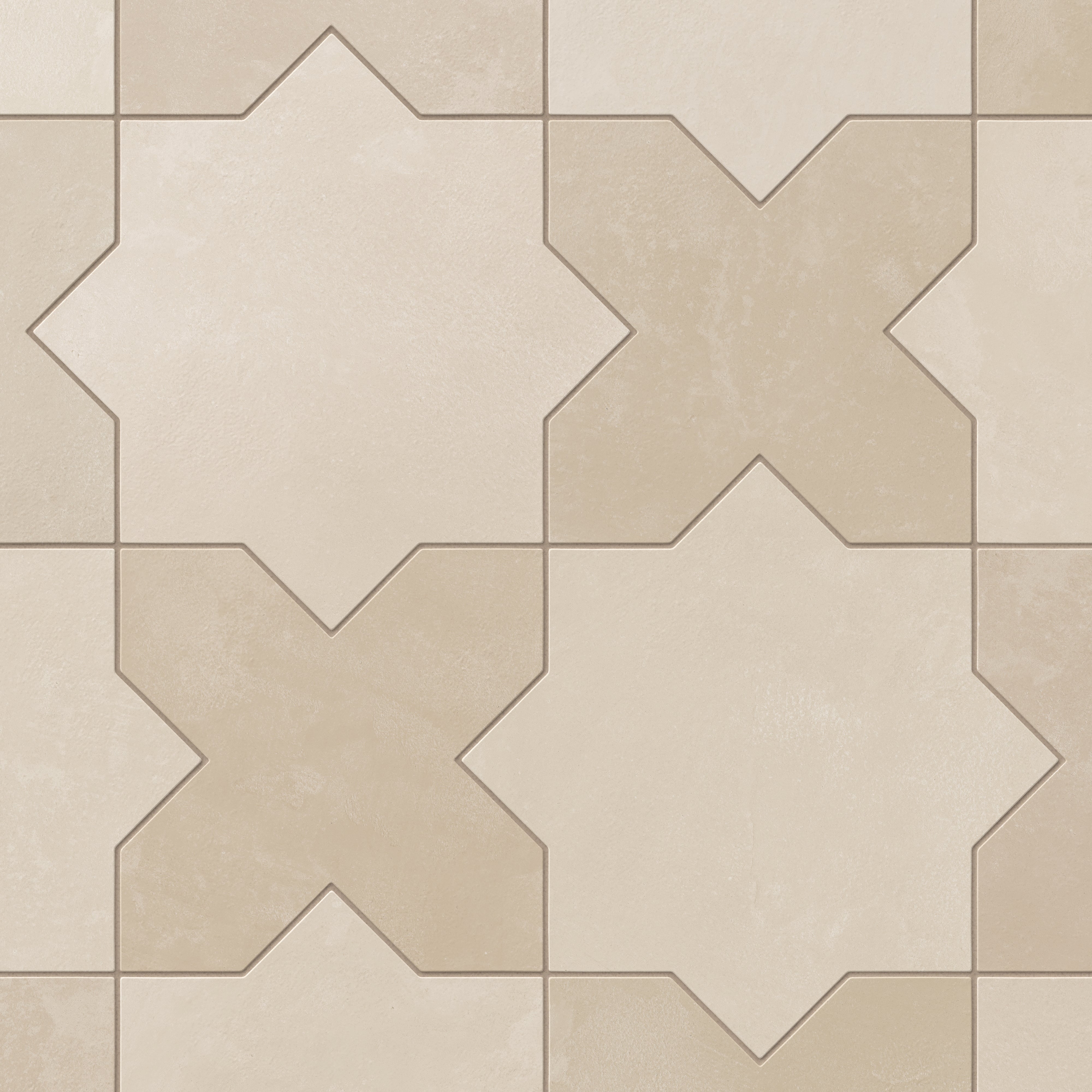 Isabel 11x11 Matte Porcelain Tile Star in Almond Mist and Cross in Ros