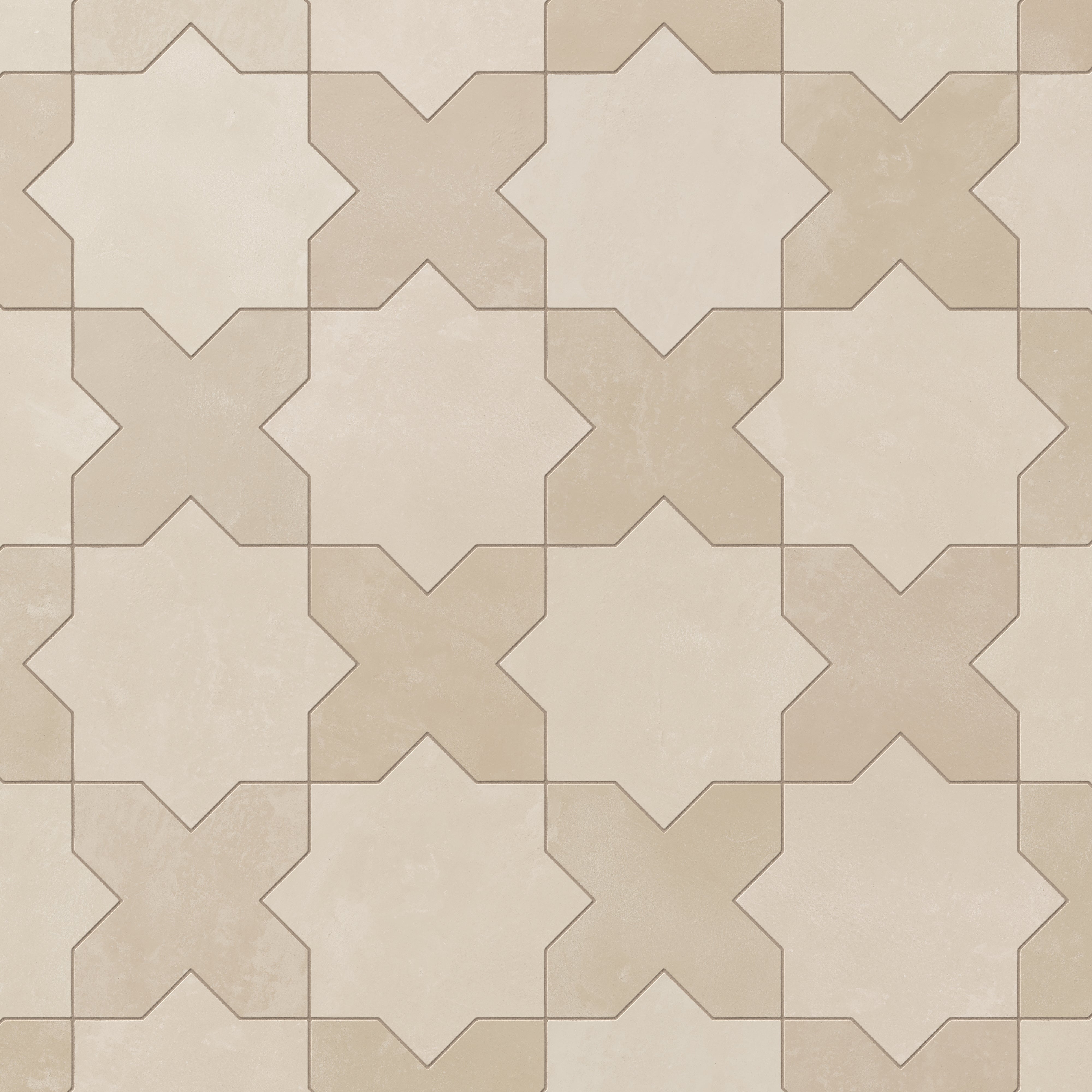 Isabel 11x11 Matte Porcelain Tile Star in Cream and Cross in Bone