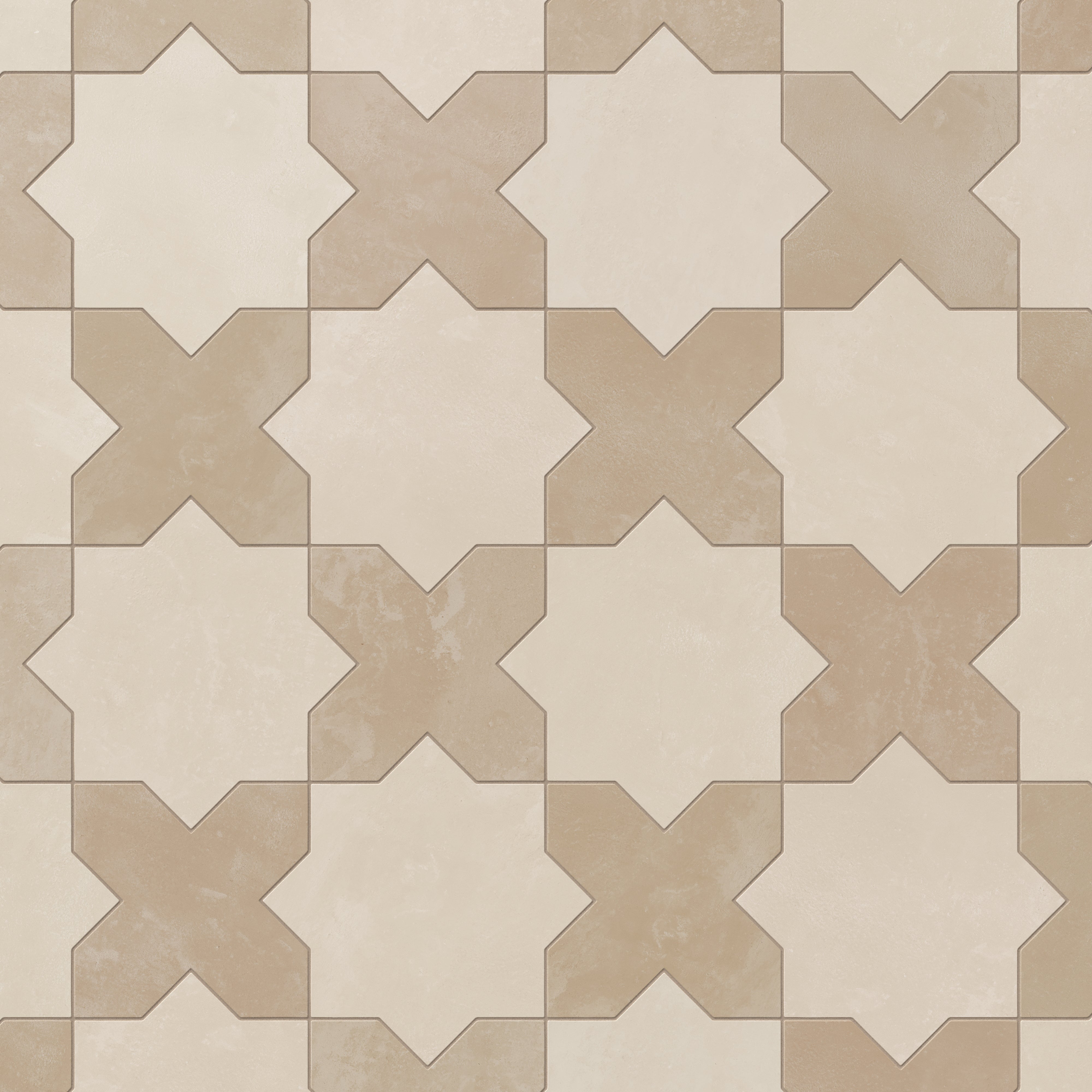 Isabel 11x11 Matte Porcelain Tile Star in Cream and Cross in Sand