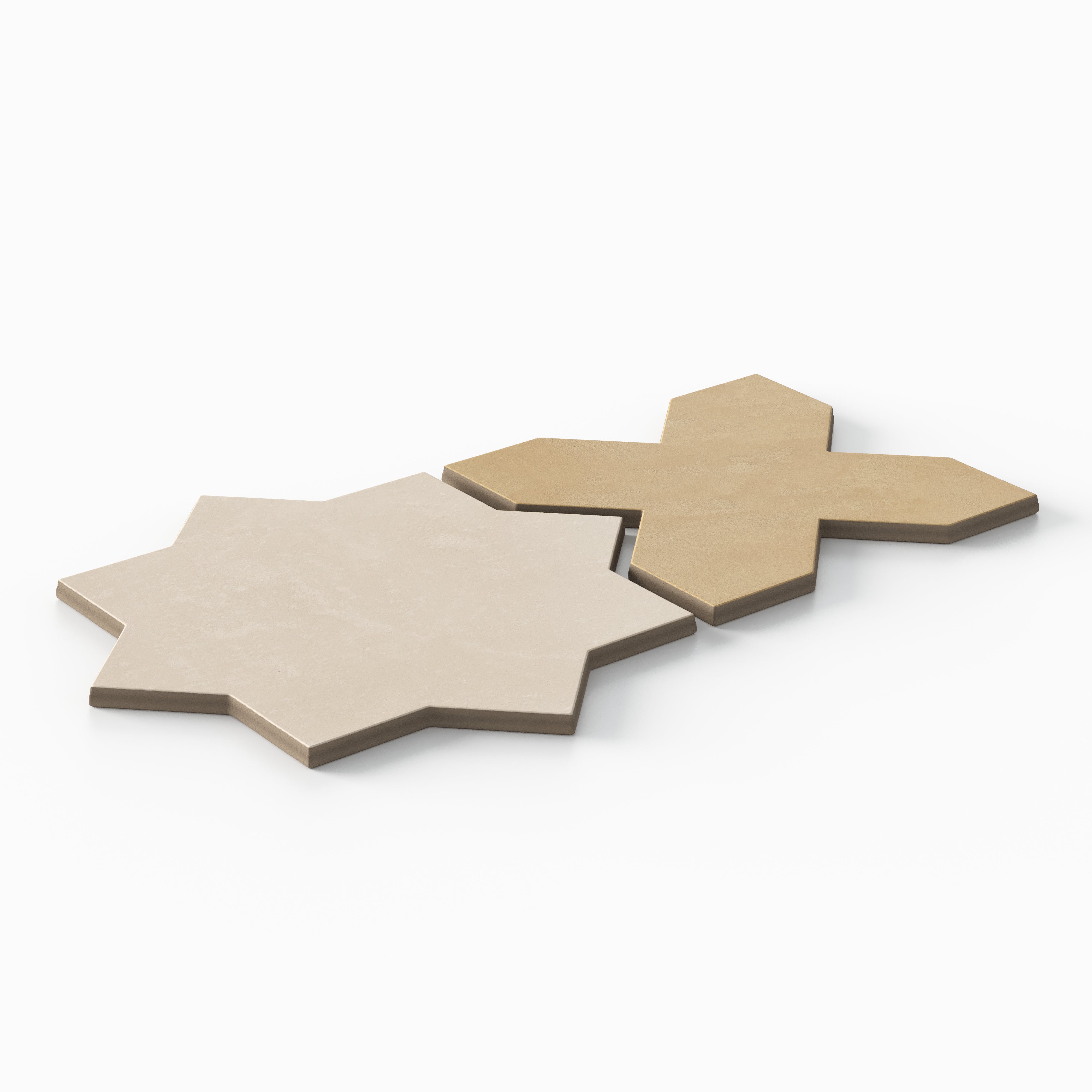 Isabel 11 x 11 Matte Porcelain Tile Star in Frosted Linen and Cross in Golden Sky