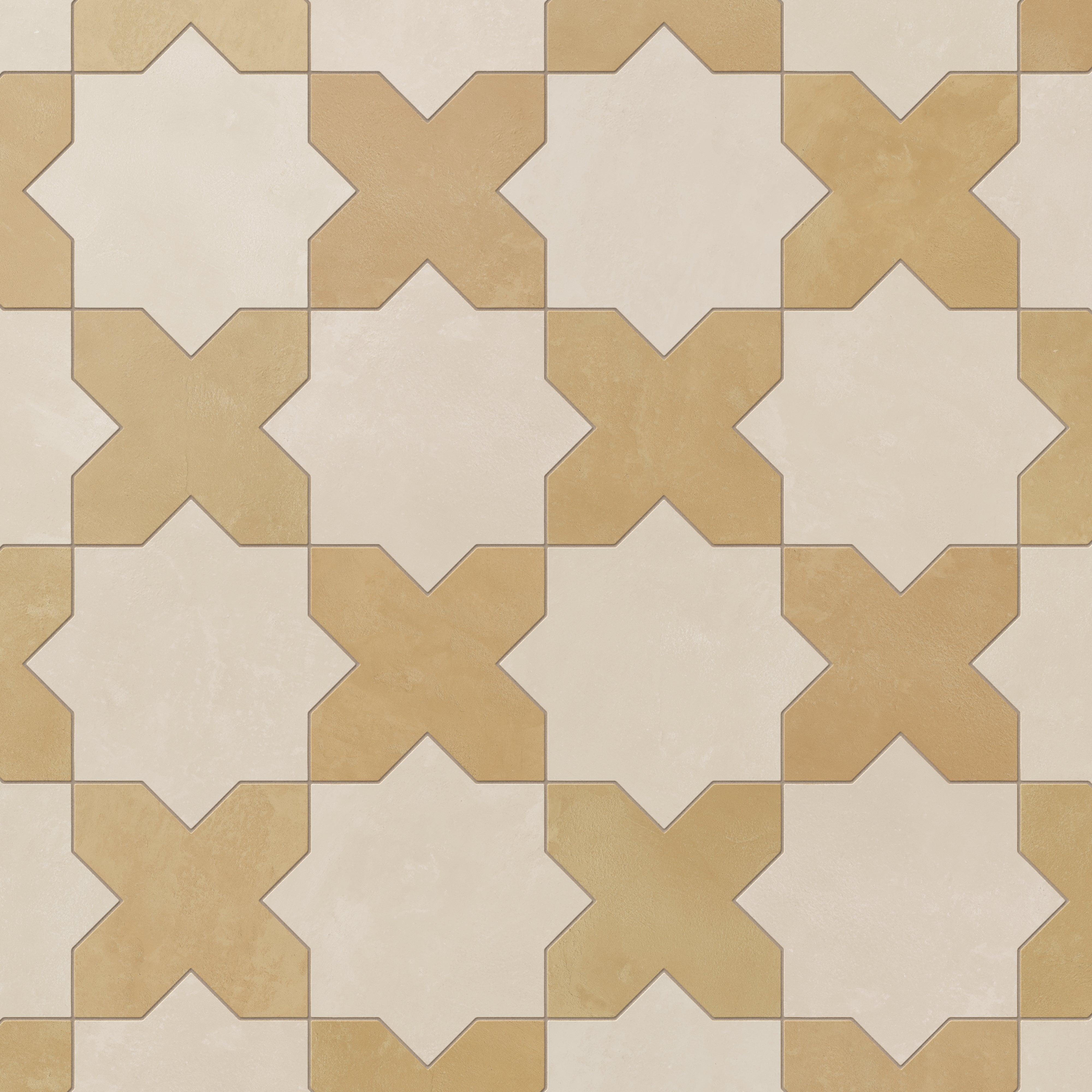 Isabel 11 x 11 Matte Porcelain Tile Star in Frosted Linen and Cross in Golden Sky