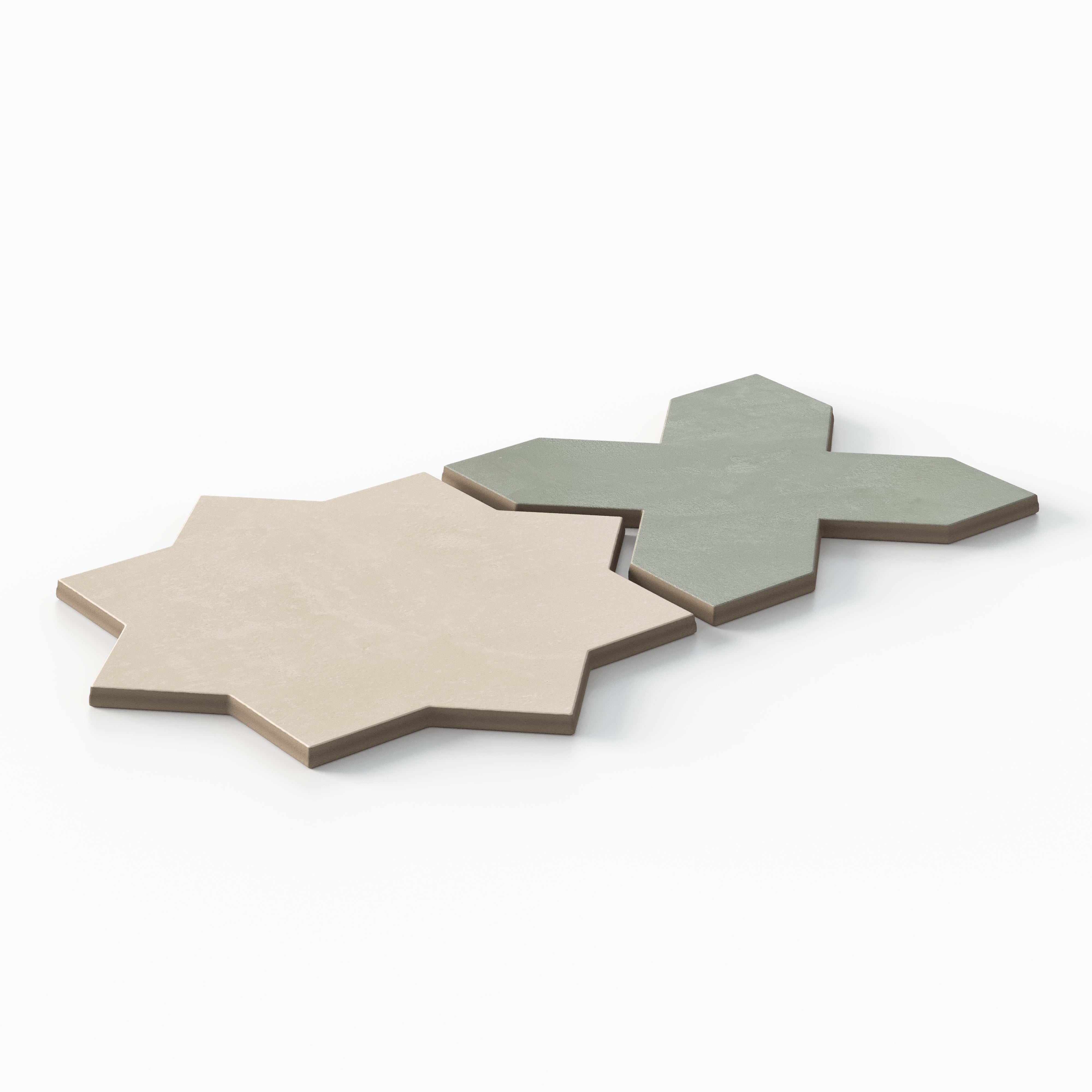 Isabel 11 x 11 Matte Porcelain Tile Star in Frosted Linen and Cross in Soft Sage