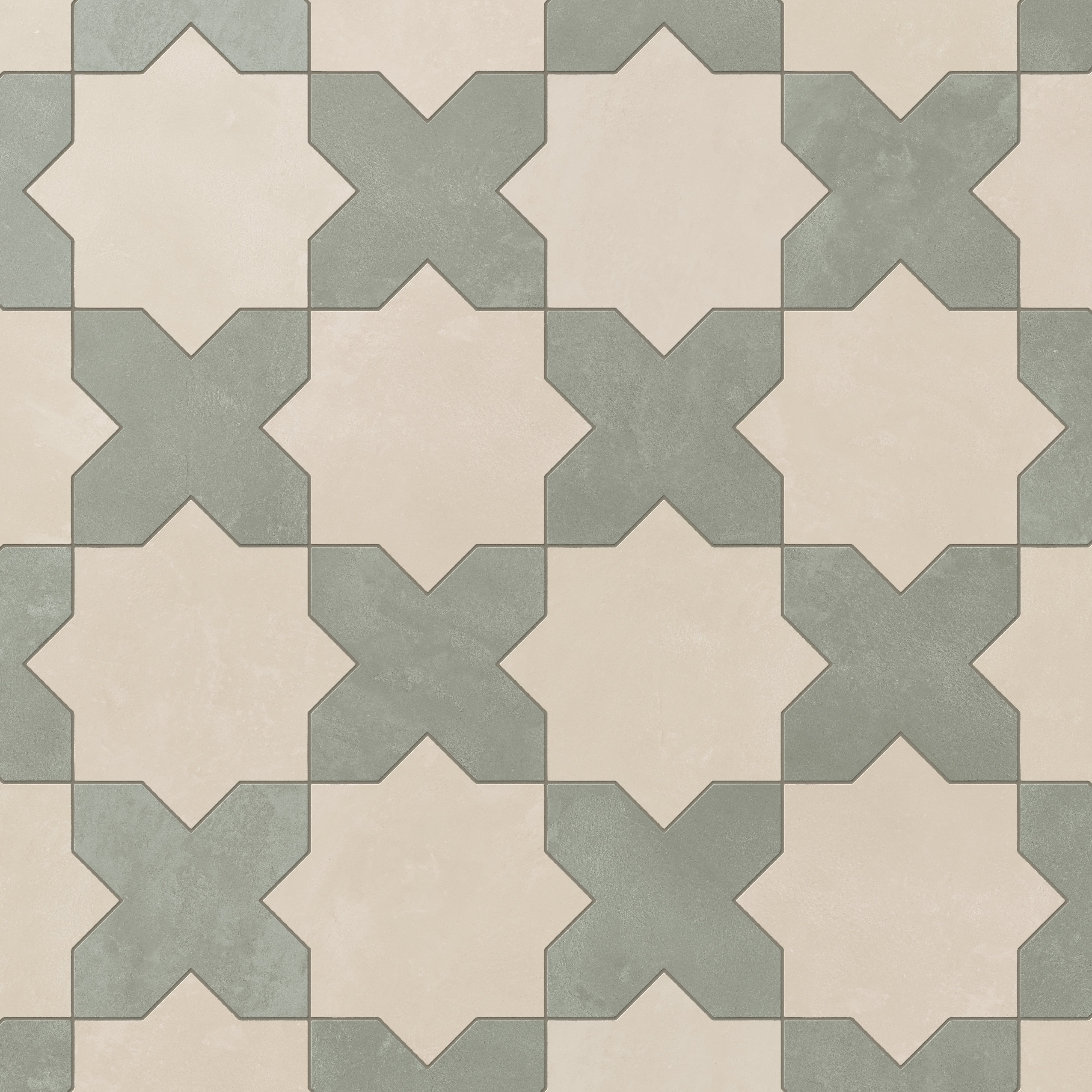 Isabel 11 x 11 Matte Porcelain Tile Star in Frosted Linen and Cross in Soft Sage