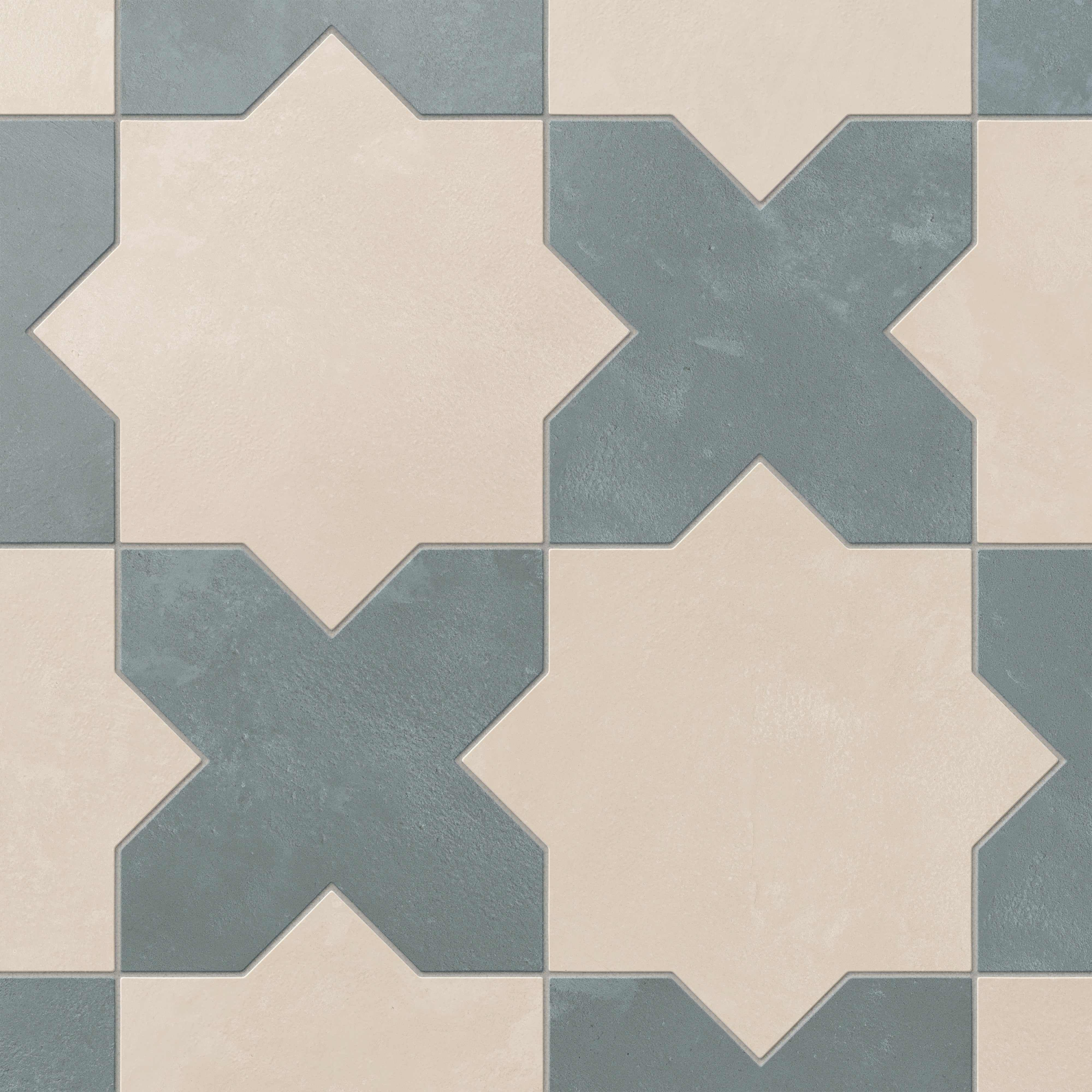 Isabel 11x11 Matte Porcelain Tile Star in Cream and Cross in Slate
