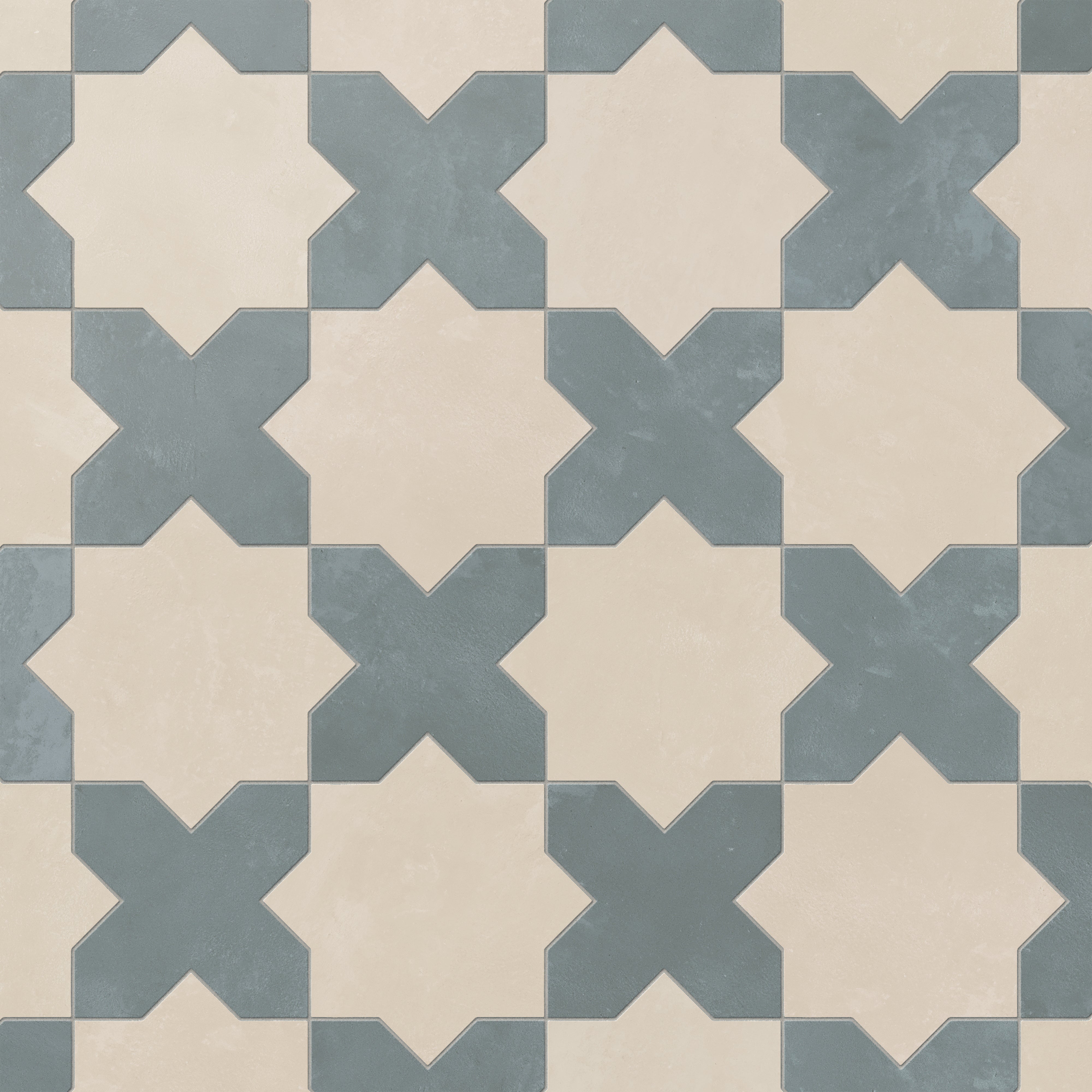 Isabel 11x11 Matte Porcelain Tile Star in Cream and Cross in Slate