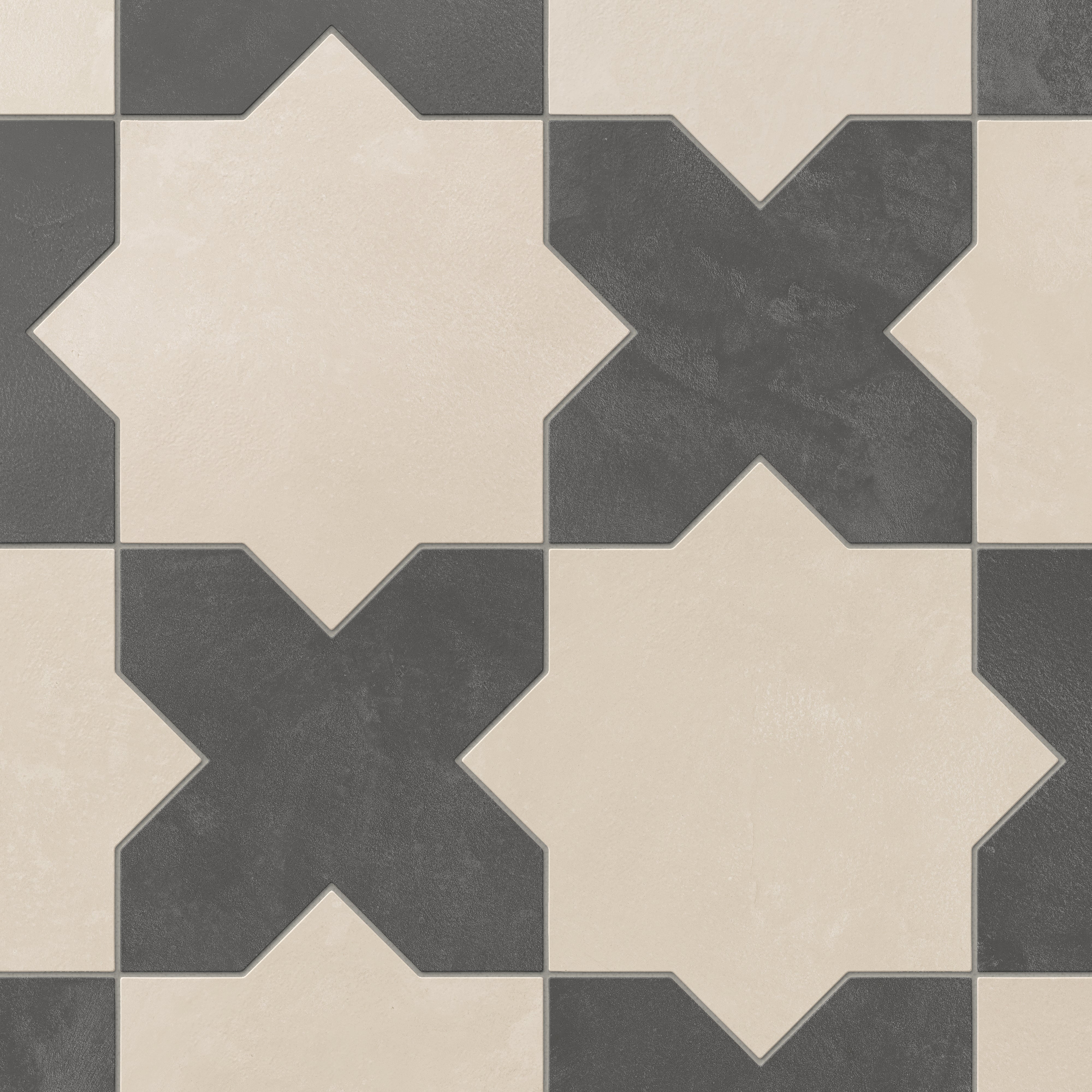 Isabel 11x11 Matte Porcelain Tile Star in Cream and Cross in Charcoal