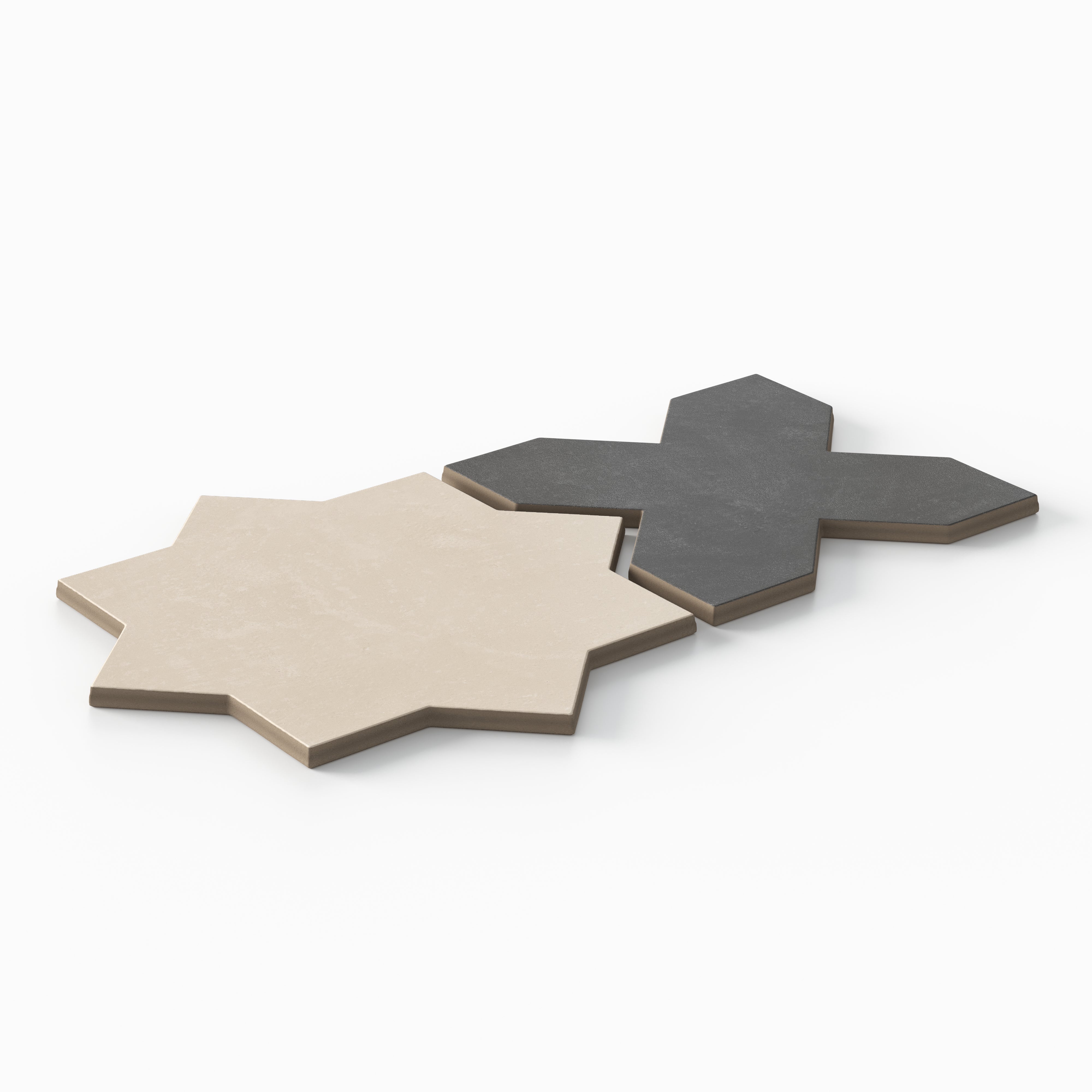 Isabel 11x11 Matte Porcelain Tile Star in Cream and Cross in Charcoal