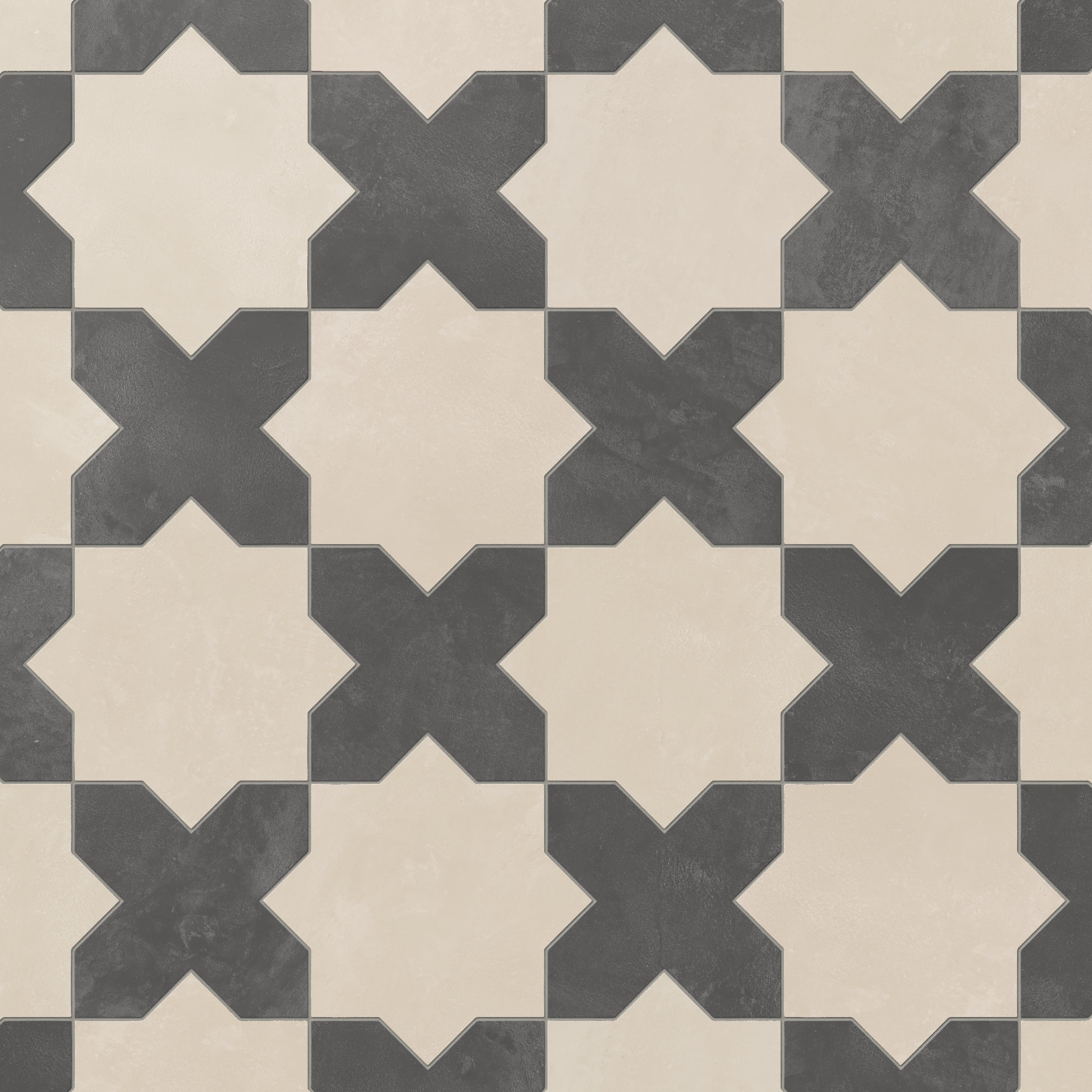 Isabel 11x11 Matte Porcelain Tile Star in Cream and Cross in Charcoal
