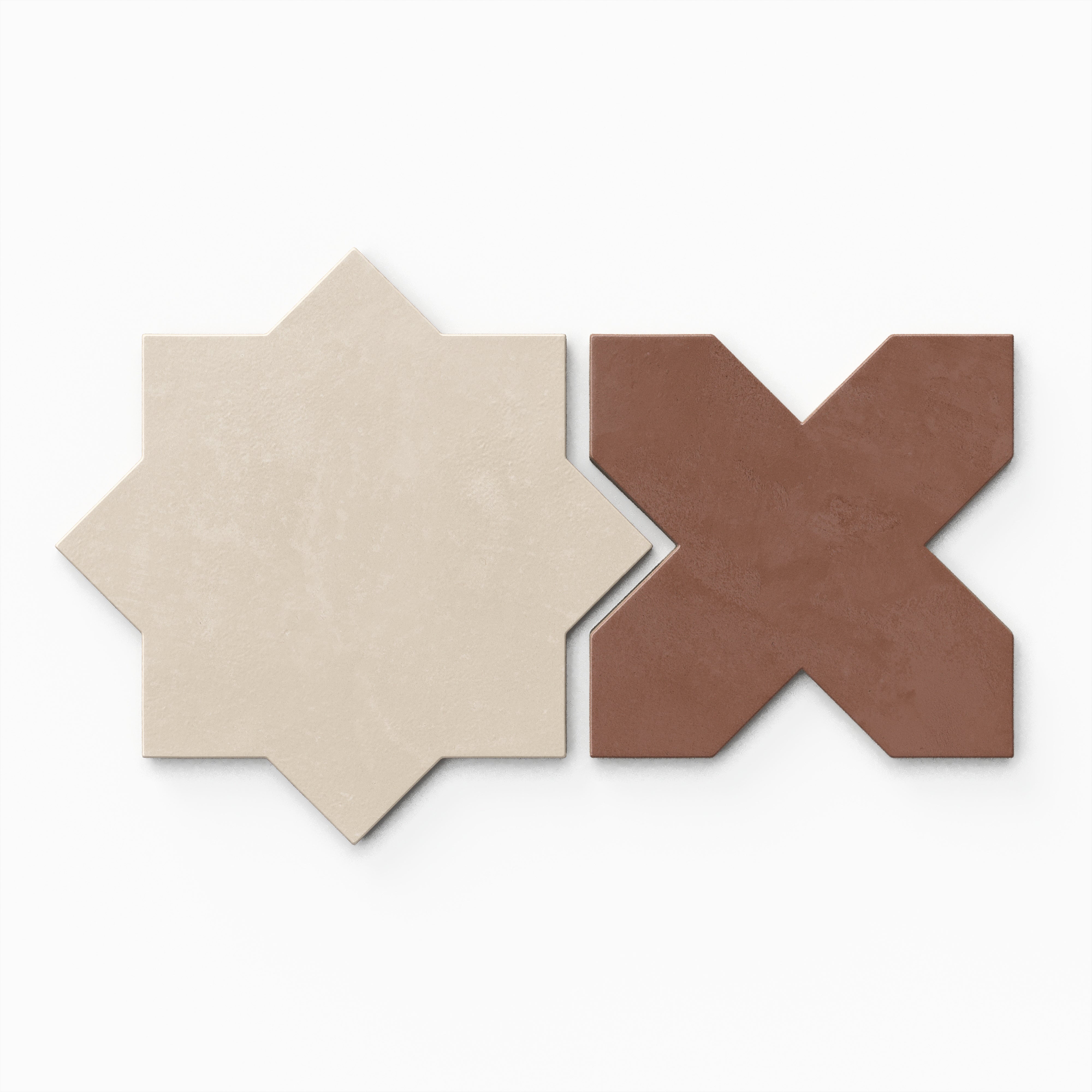 Isabel 11x11 Matte Porcelain Tile Star in Cream and Cross in Rust