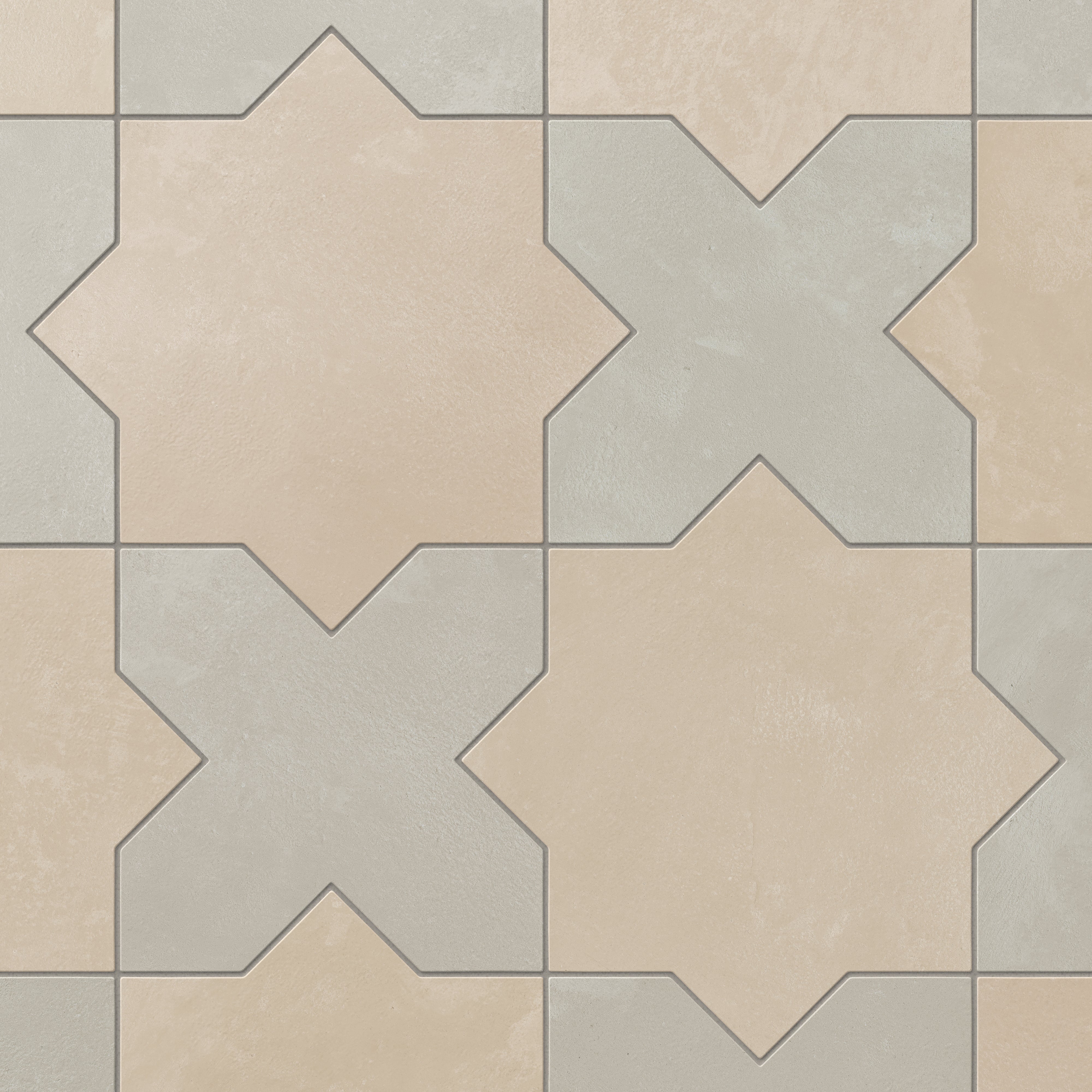 Isabel 11x11 Matte Porcelain Tile Star in Bone and Cross in Dove