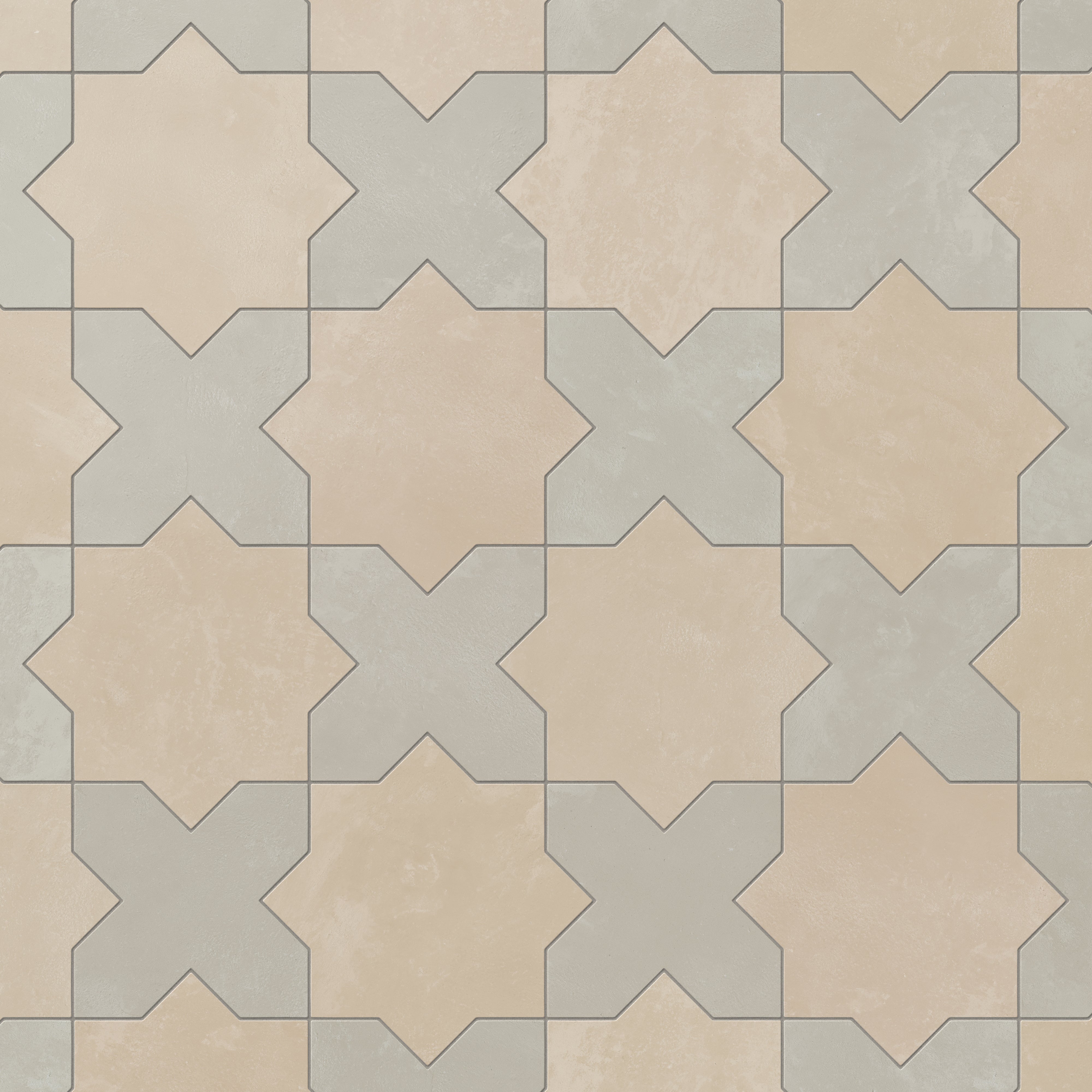 Isabel 11x11 Matte Porcelain Tile Star in Bone and Cross in Dove
