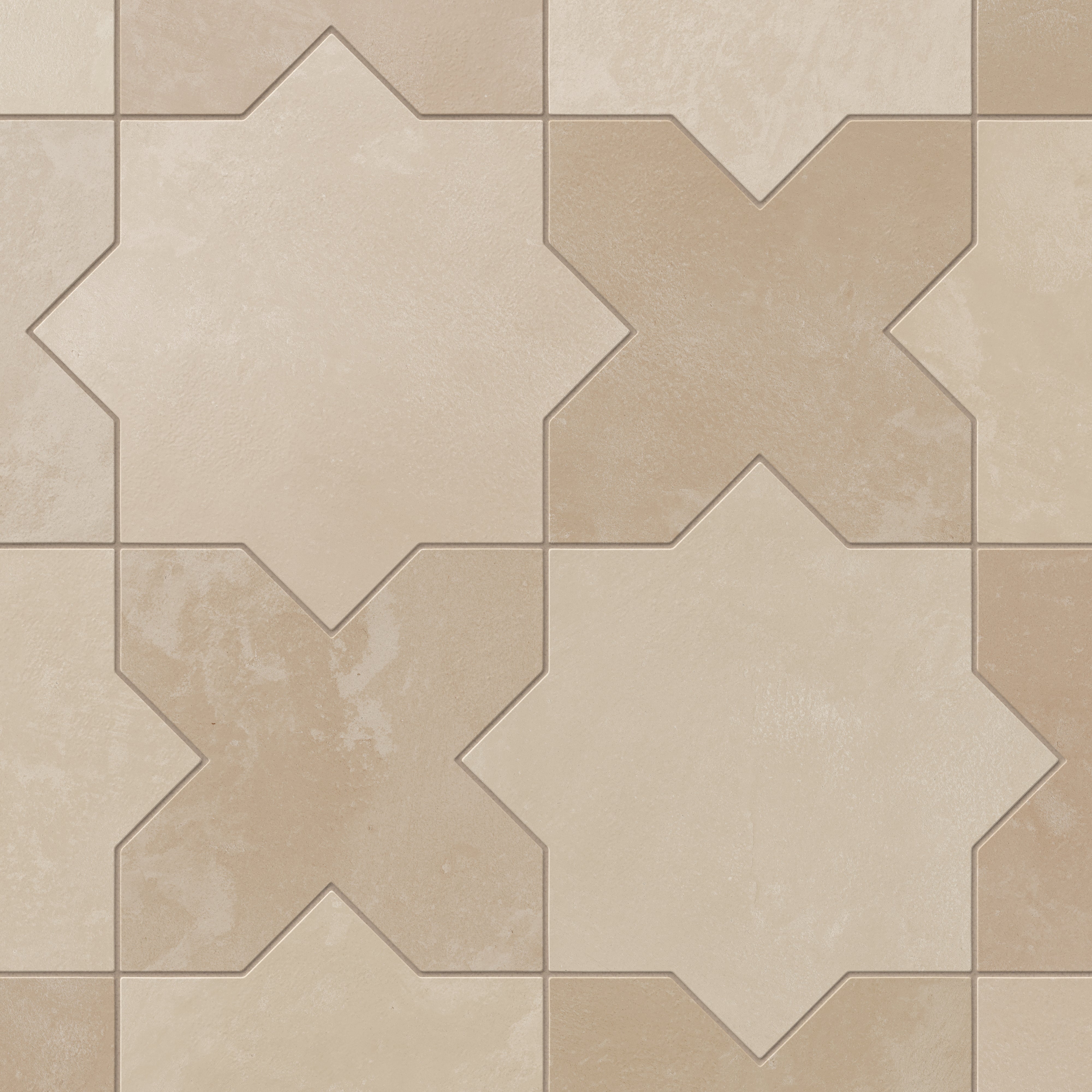 Isabel 11x11 Matte Porcelain Tile Star in Bone and Cross in Sand