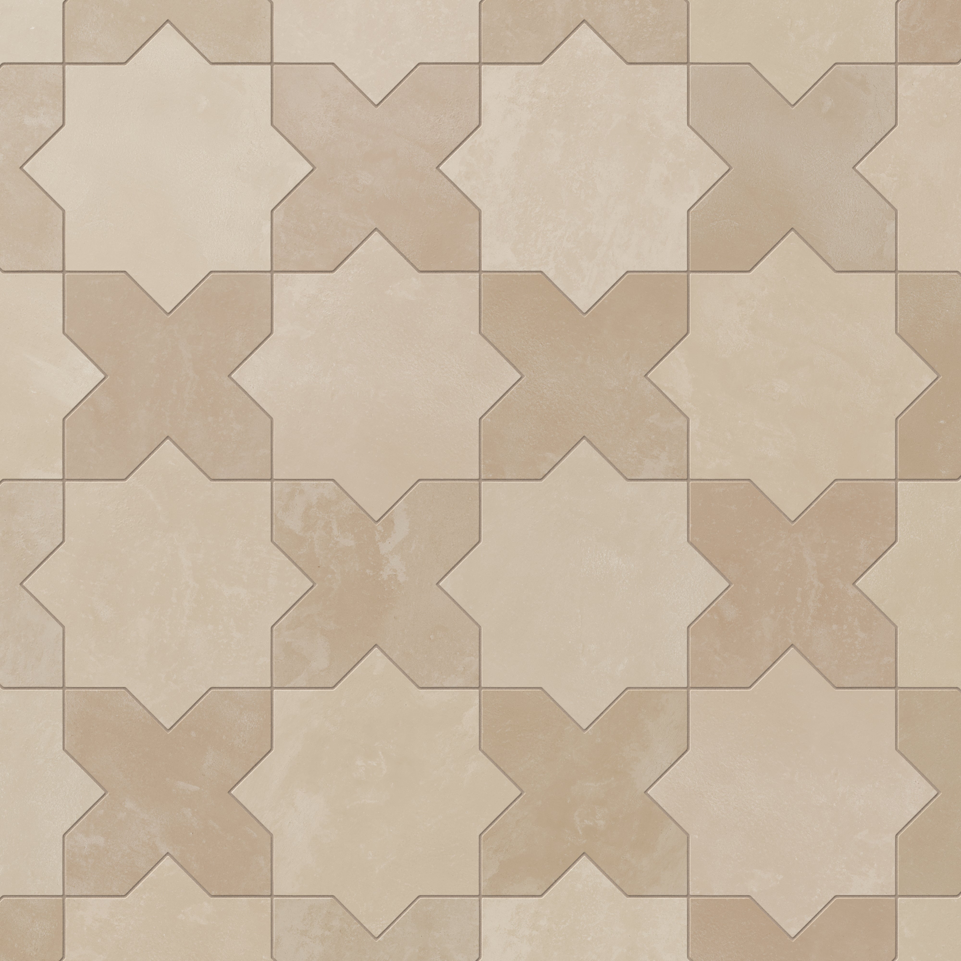 Isabel 11x11 Matte Porcelain Tile Star in Bone and Cross in Sand