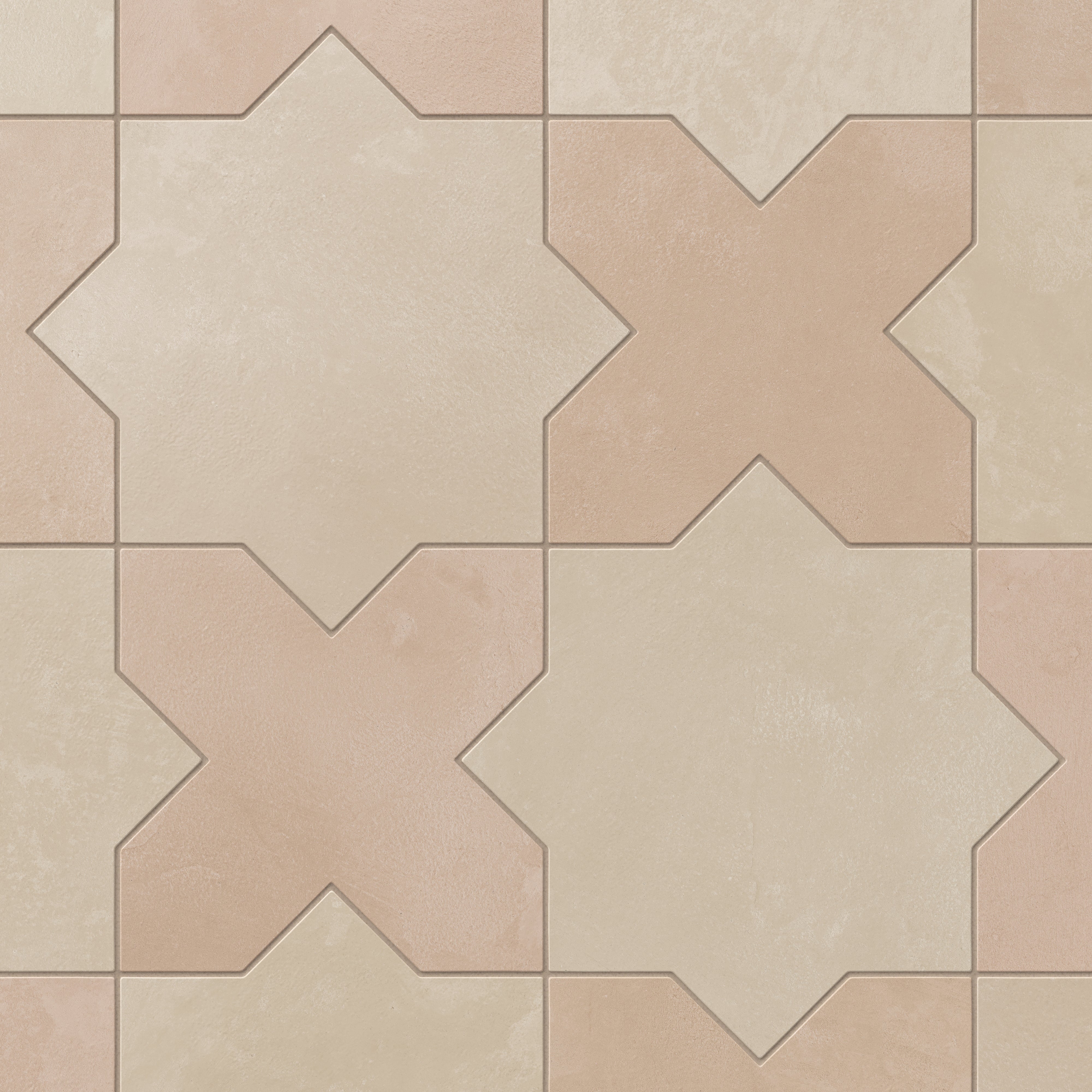 Isabel 11x11 Matte Porcelain Tile Star in Bone and Cross in Rosewood
