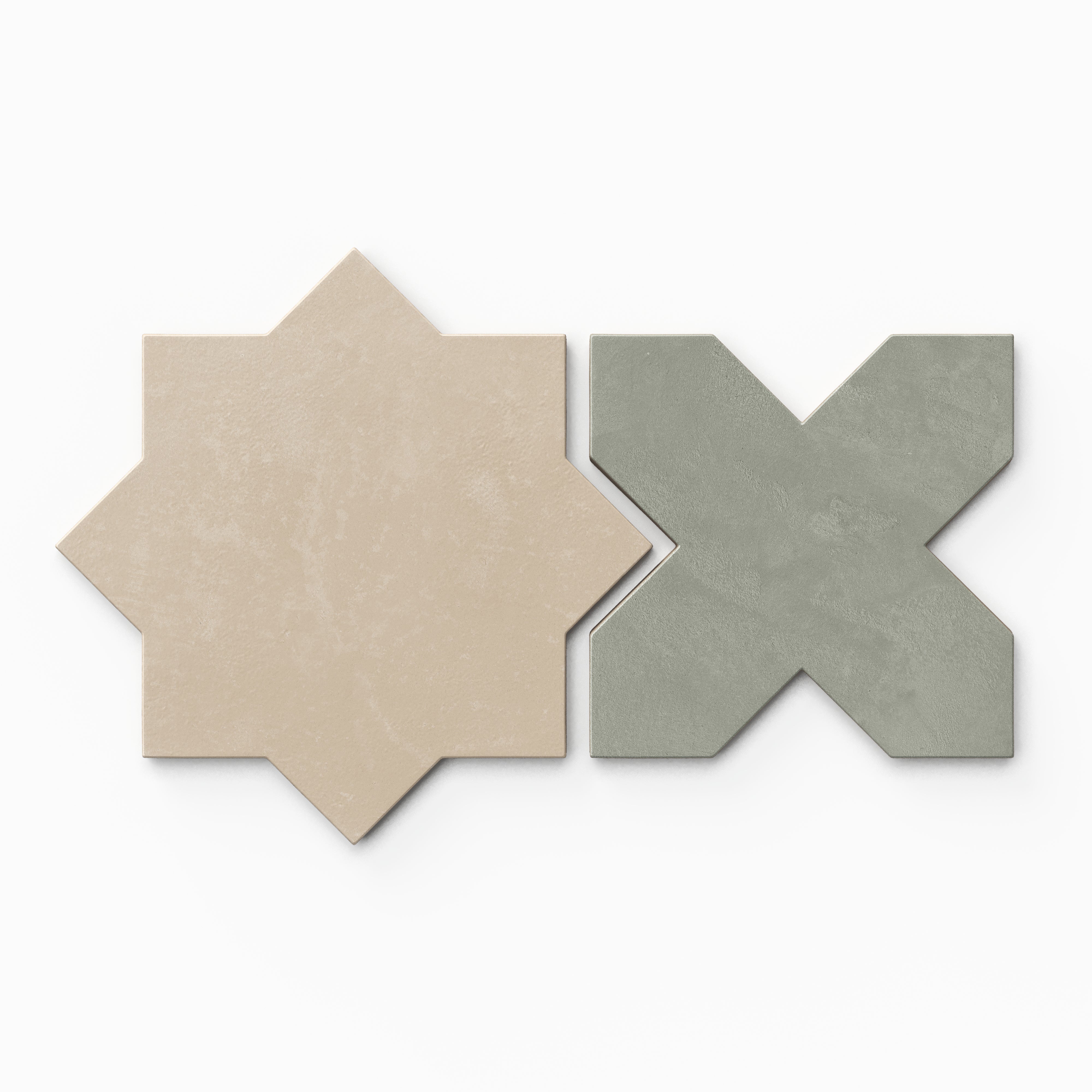 Isabel 11x11 Matte Porcelain Tile Star in Bone and Cross in Seasalt