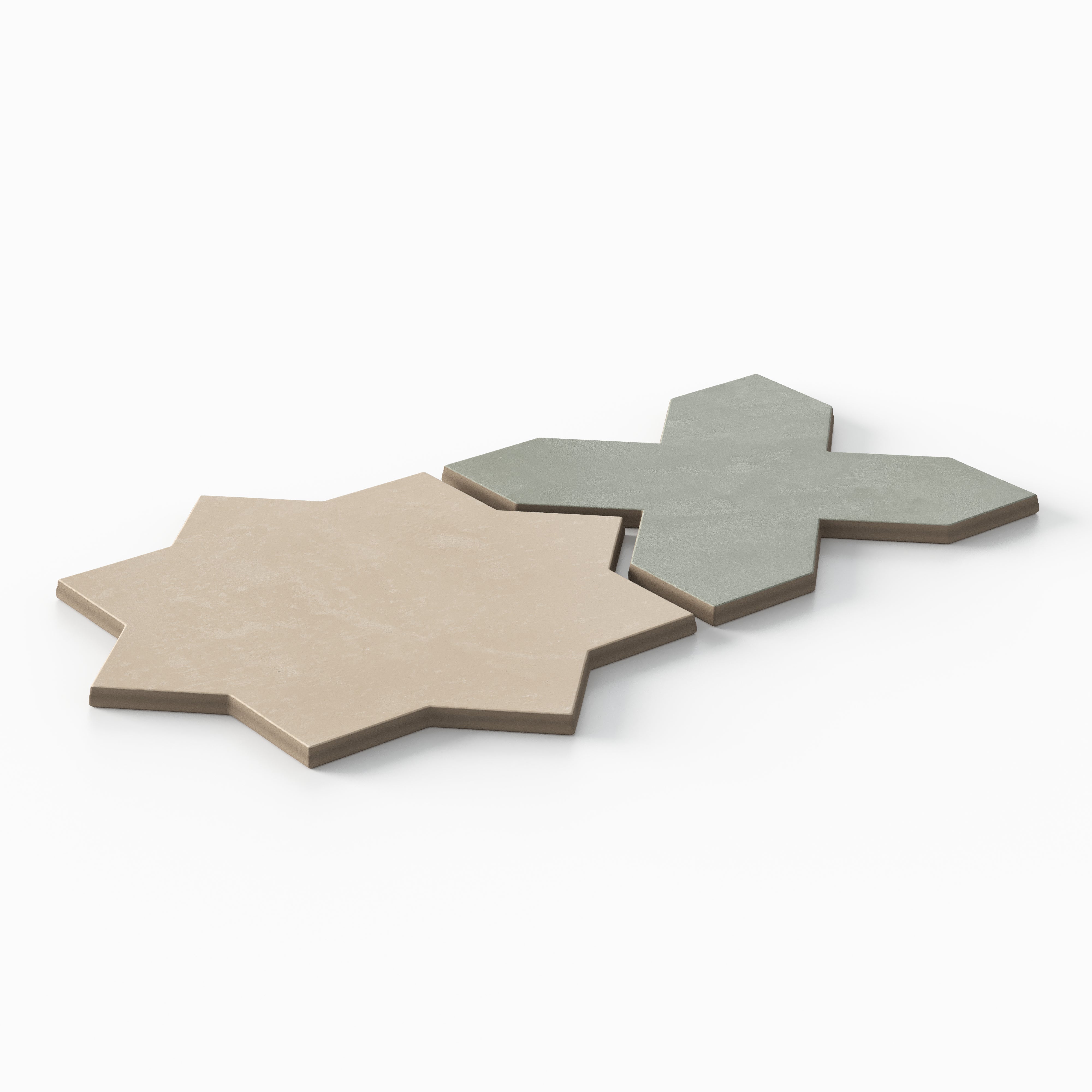 Isabel 11x11 Matte Porcelain Tile Star in Bone and Cross in Seasalt