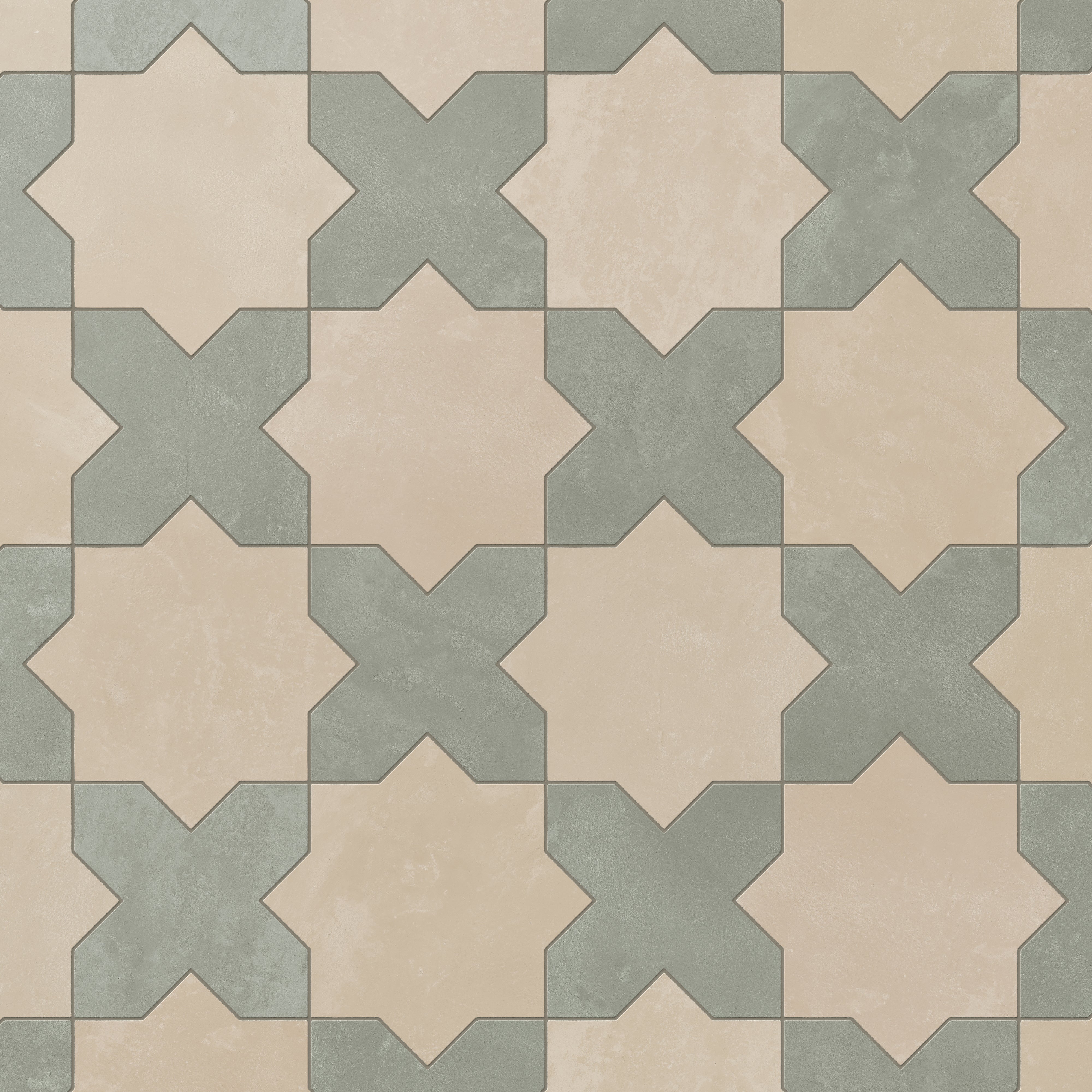 Isabel 11x11 Matte Porcelain Tile Star in Bone and Cross in Seasalt