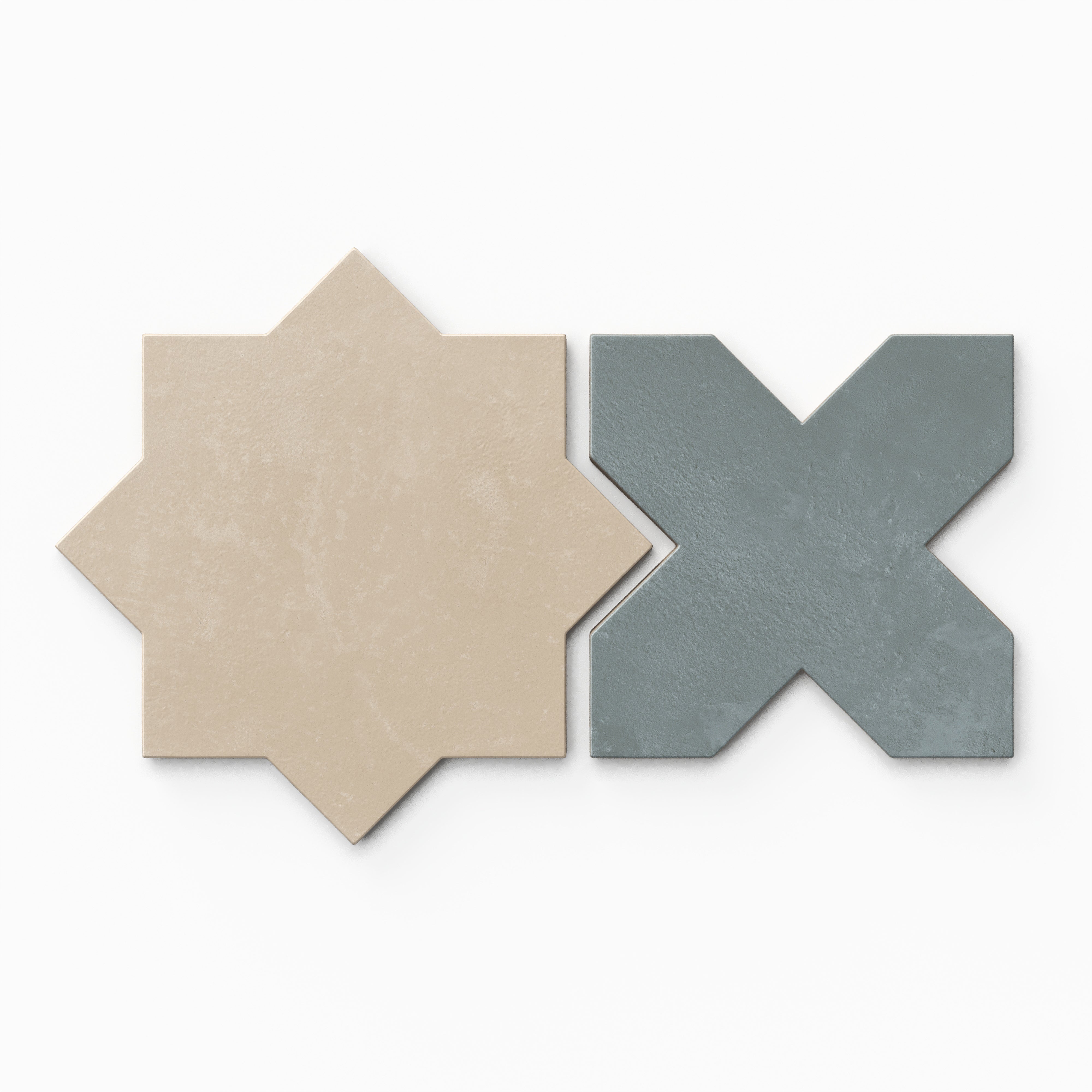 Isabel 11x11 Matte Porcelain Tile Star in Bone and Cross in Slate