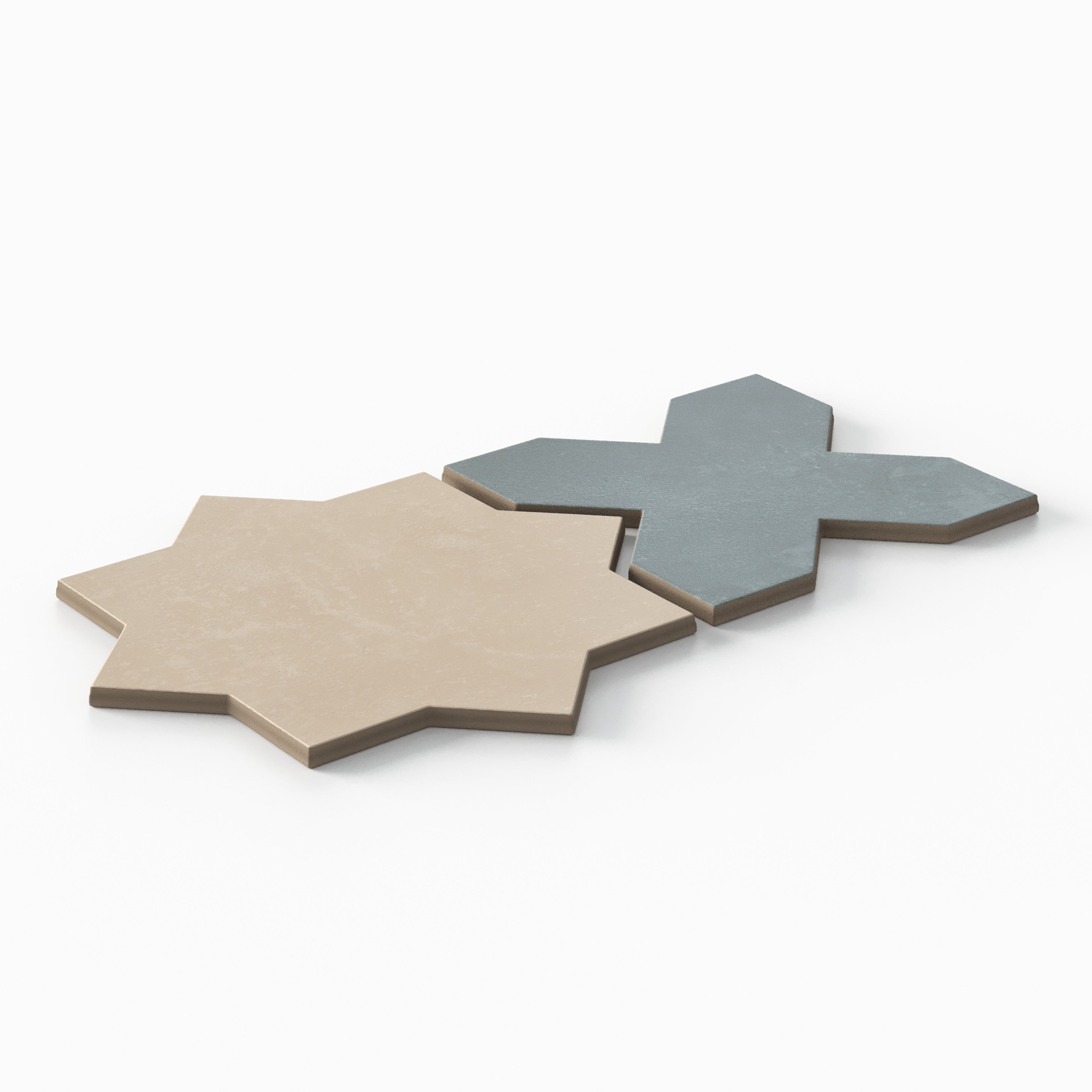Isabel 11x11 Matte Porcelain Tile Star in Bone and Cross in Slate