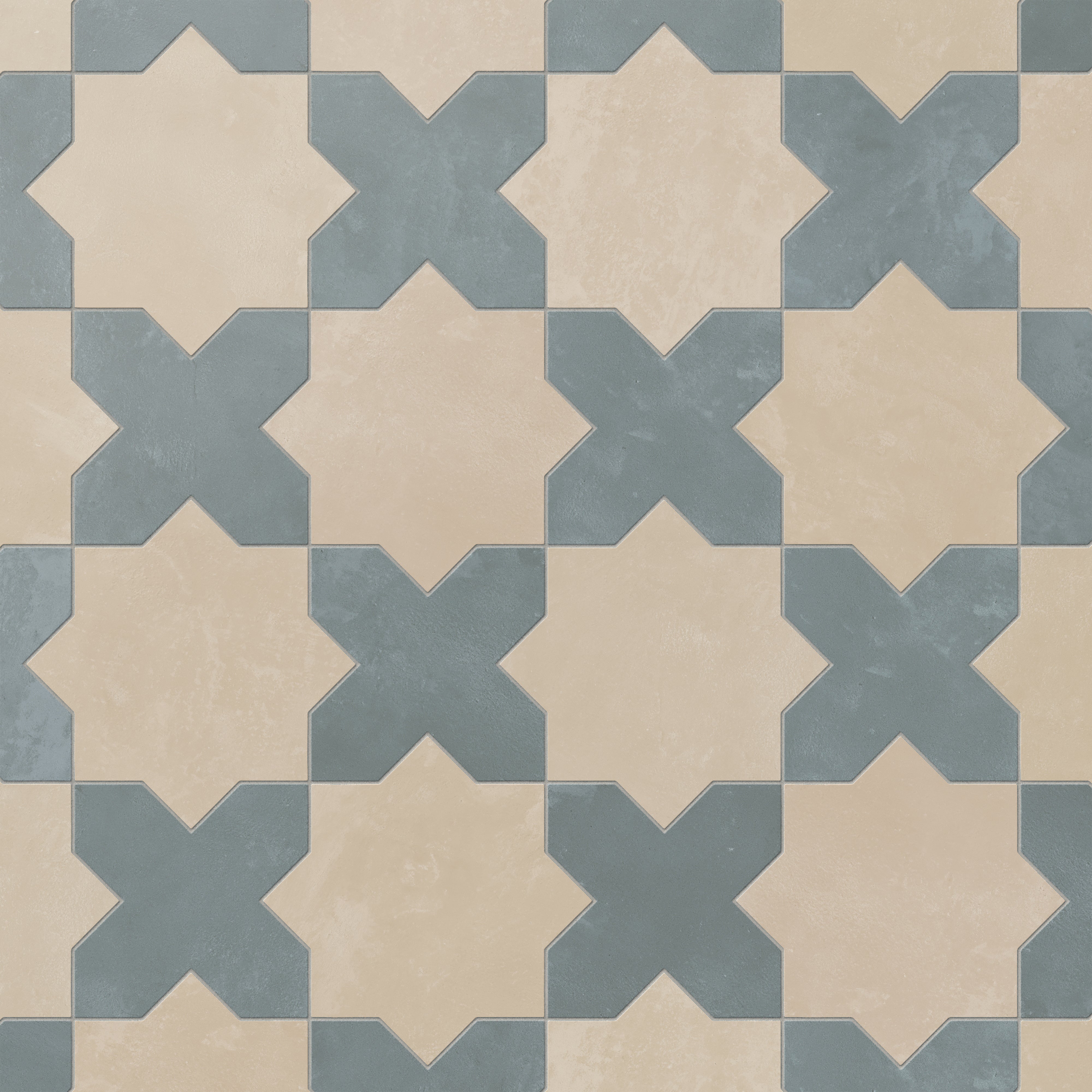 Isabel 11x11 Matte Porcelain Tile Star in Bone and Cross in Slate