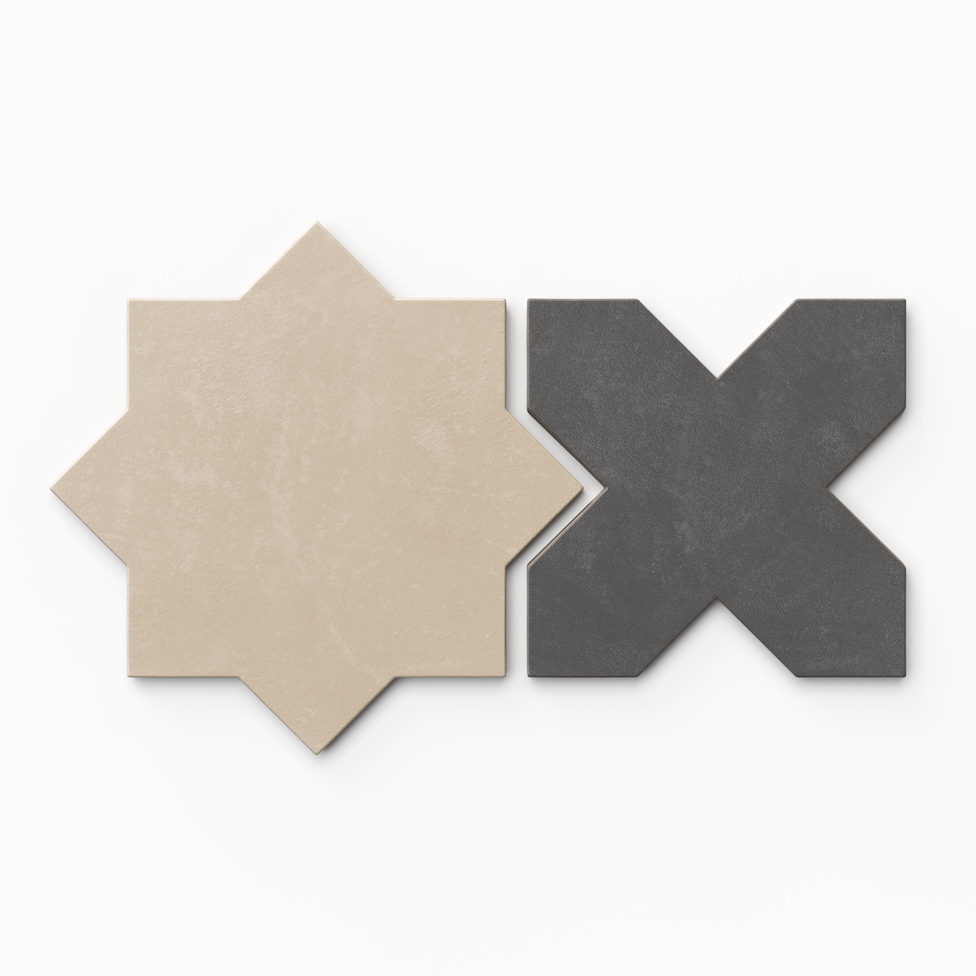 Isabel 11x11 Matte Porcelain Tile Star in Bone and Cross in Charcoal
