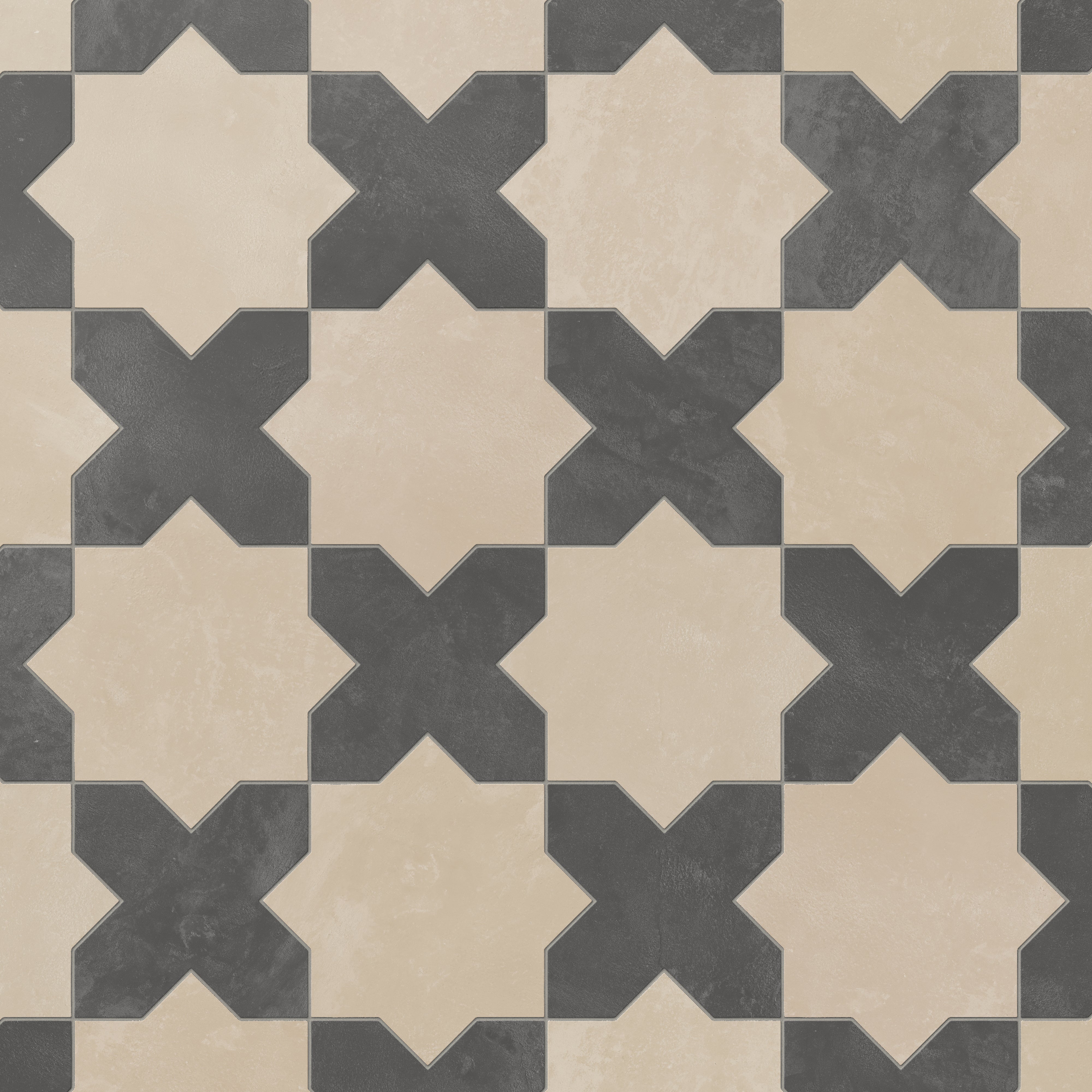 Isabel 11x11 Matte Porcelain Tile Star in Bone and Cross in Charcoal