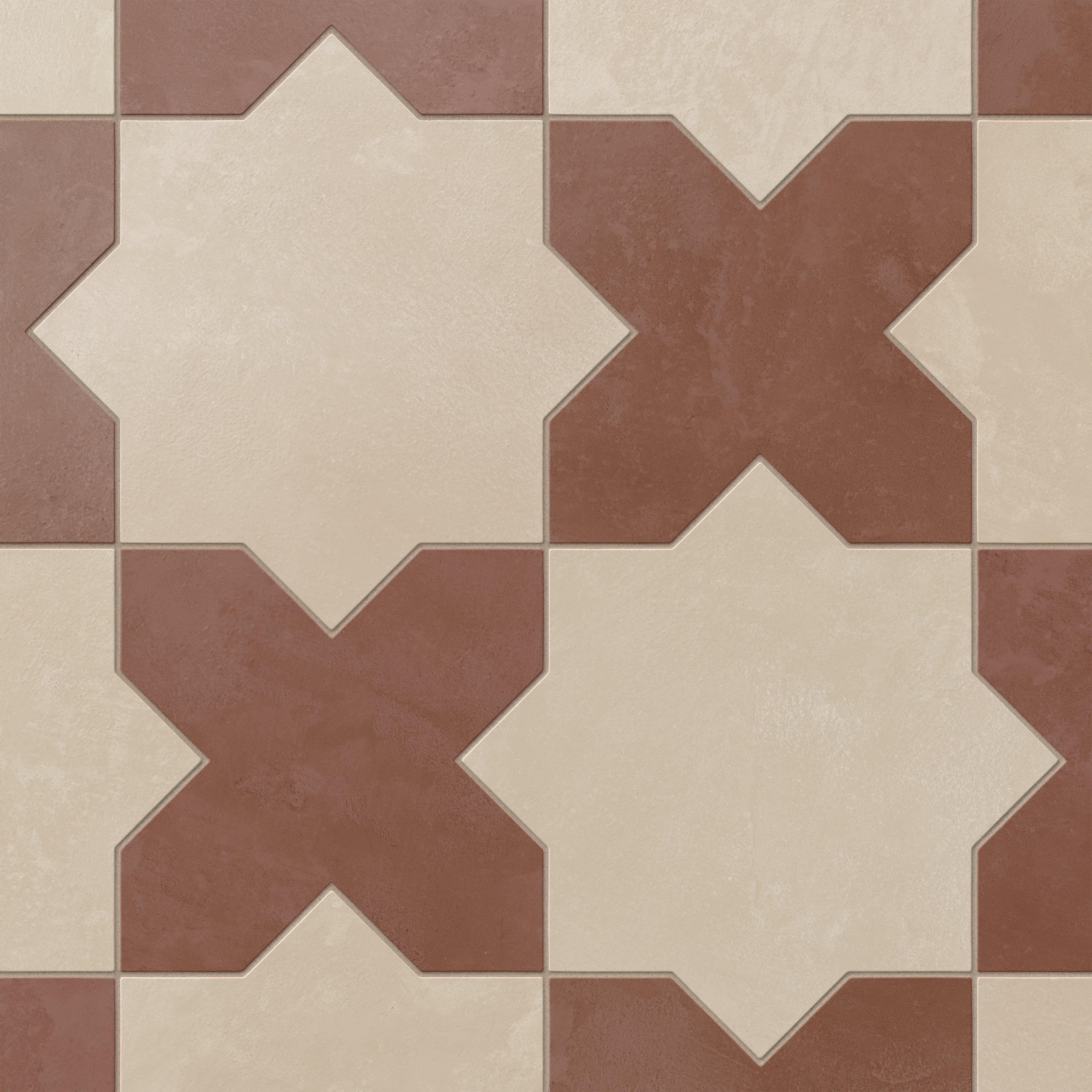 Isabel 11x11 Matte Porcelain Tile Star in Bone and Cross in Rust