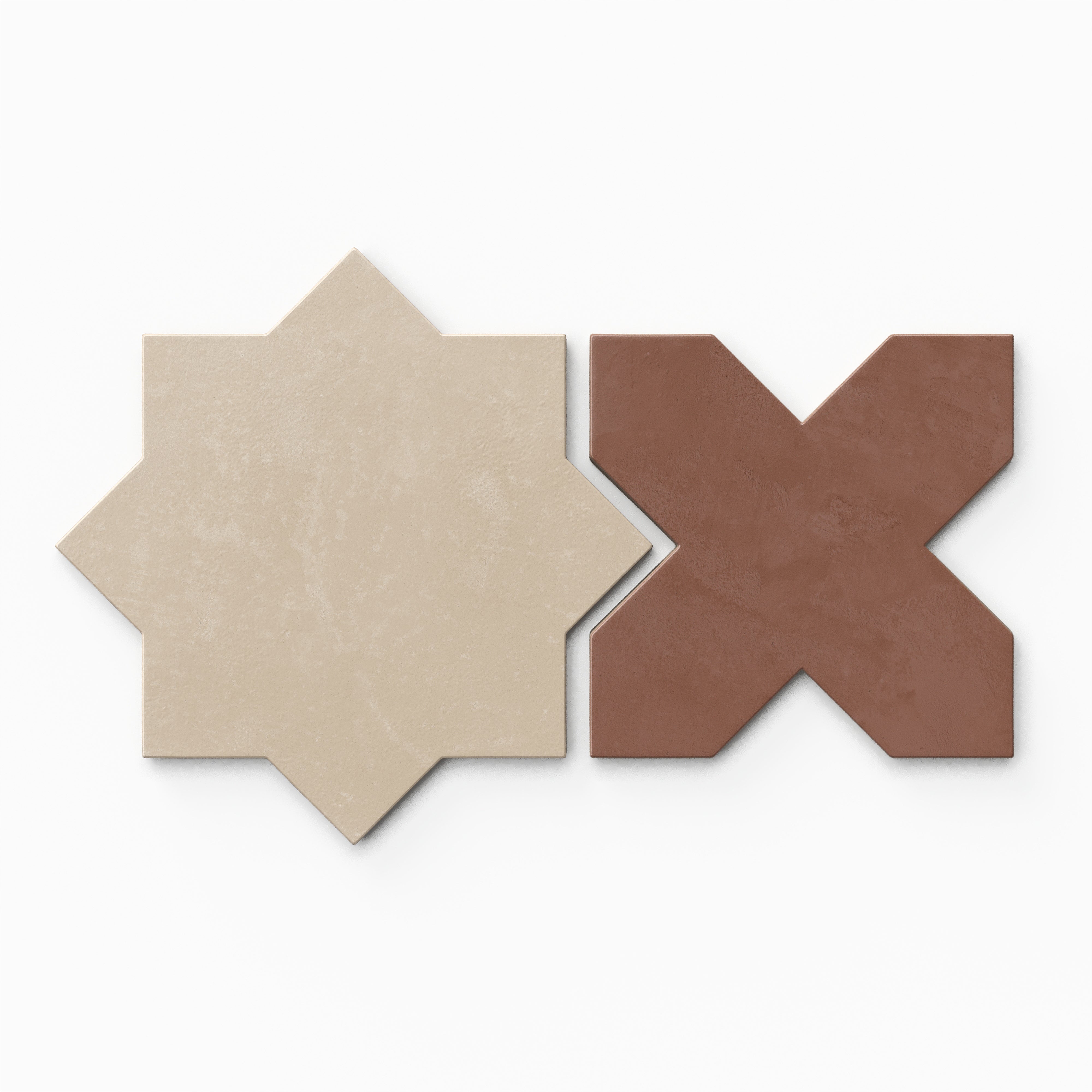 Isabel 11x11 Matte Porcelain Tile Star in Bone and Cross in Rust