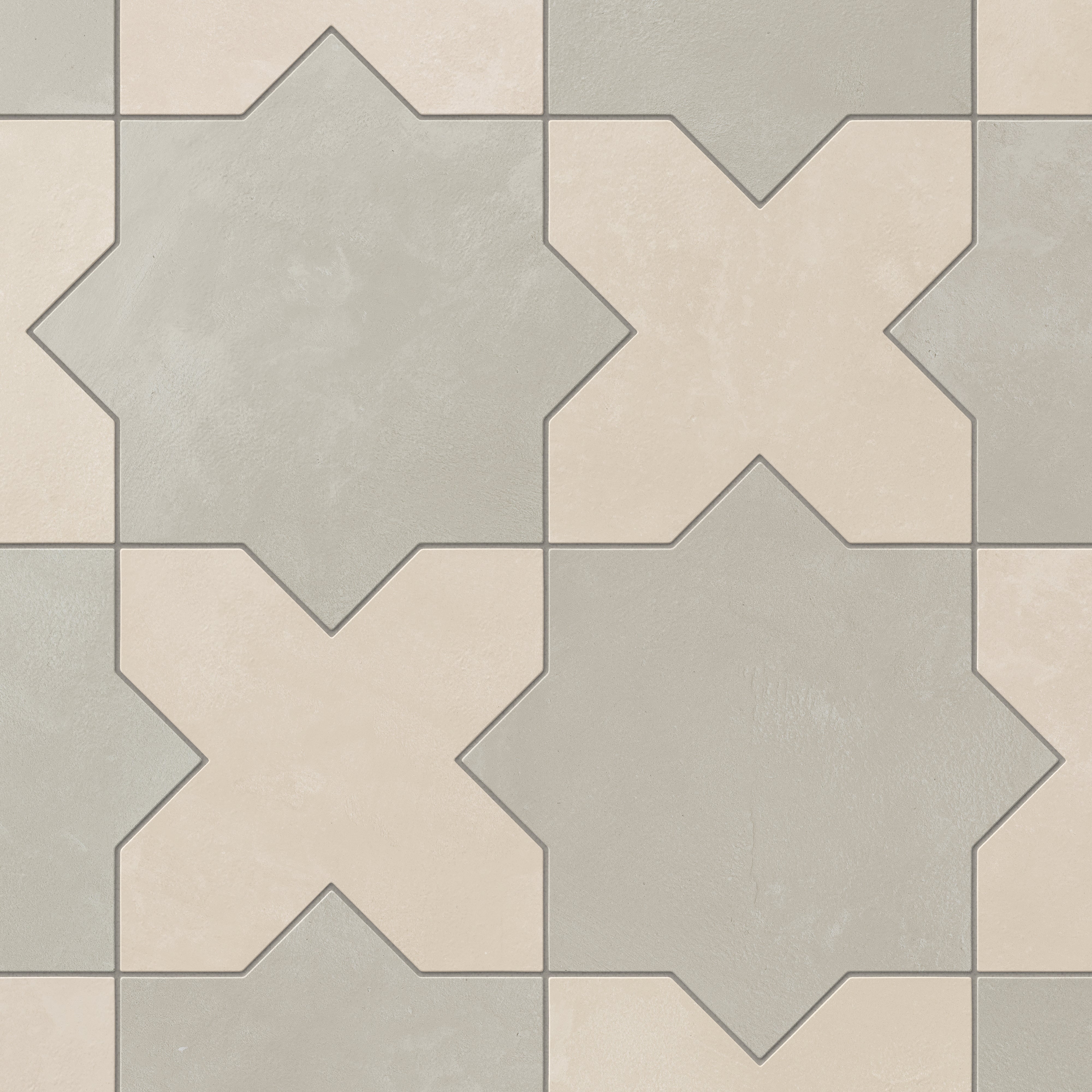 Isabel 11x11 Matte Porcelain Tile Star in Dove and Cross in Cream