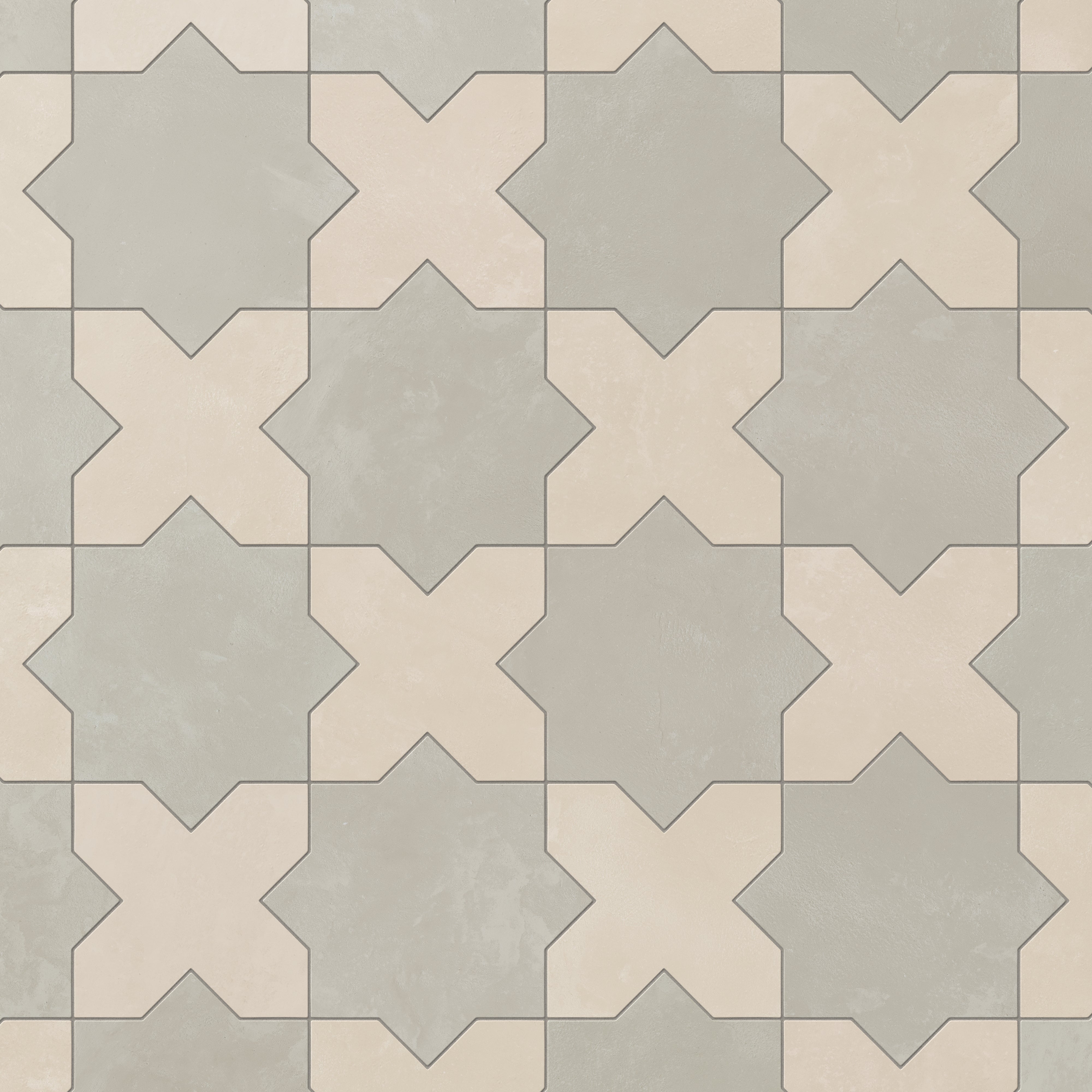 Isabel 11x11 Matte Porcelain Tile Star in Silverstone and Cross in Cream